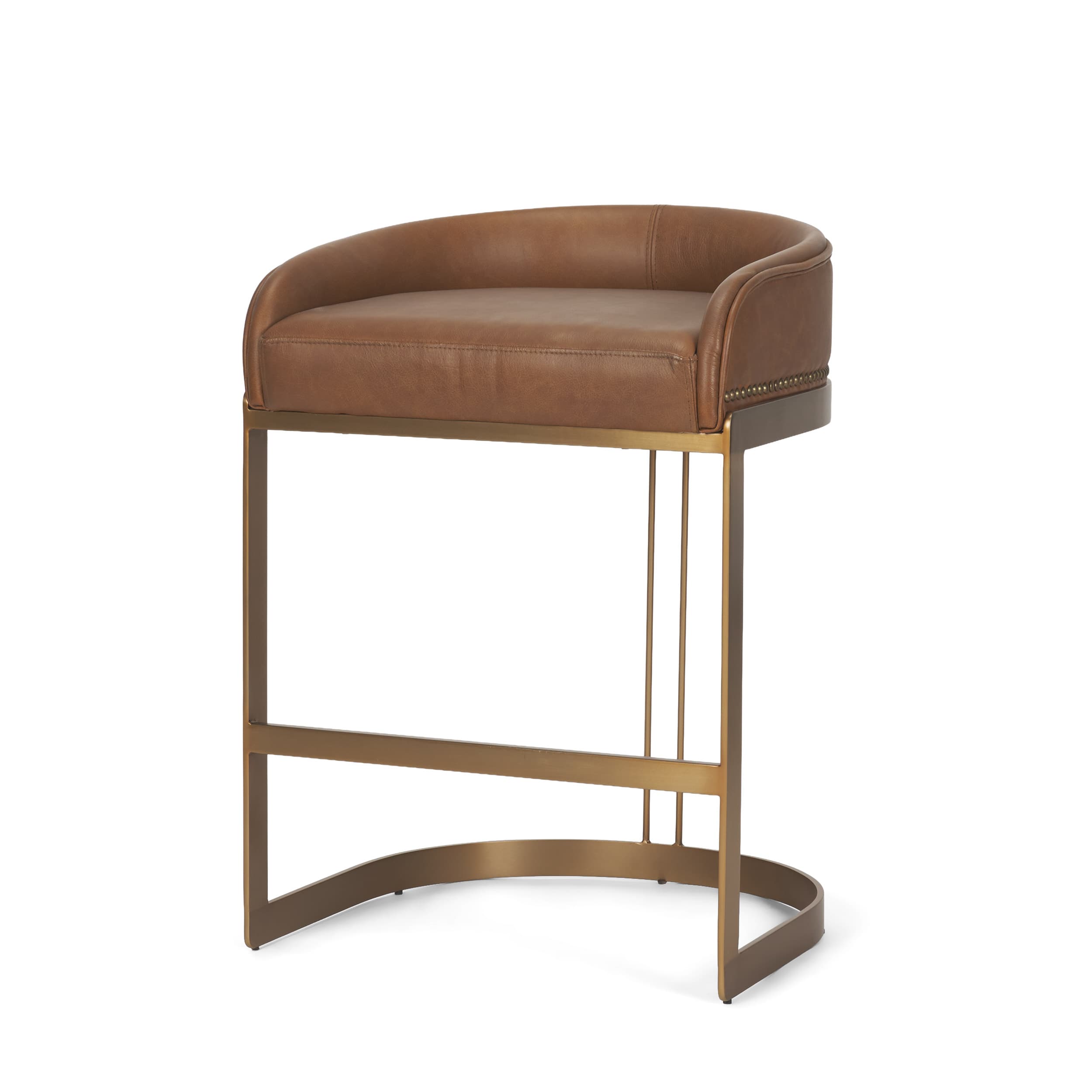 Hollyfield Backless 24.75in Seat Counter Stool | Cognac Brown Leather — product photograph
