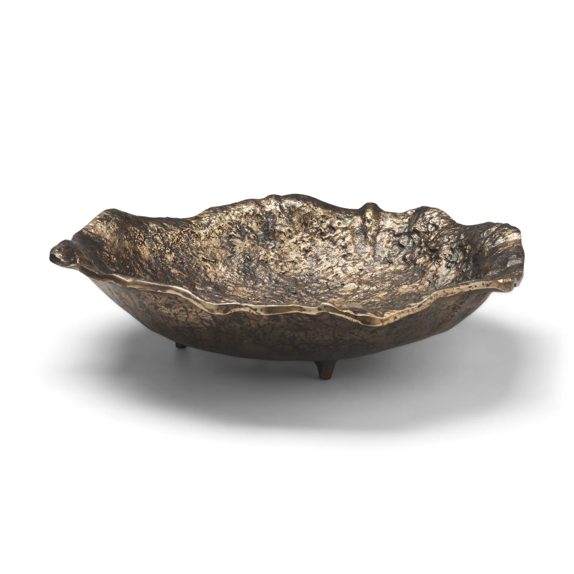 Verdant Small Antiqued Brass Metal Decorative Centerpiece Bowl — product photograph