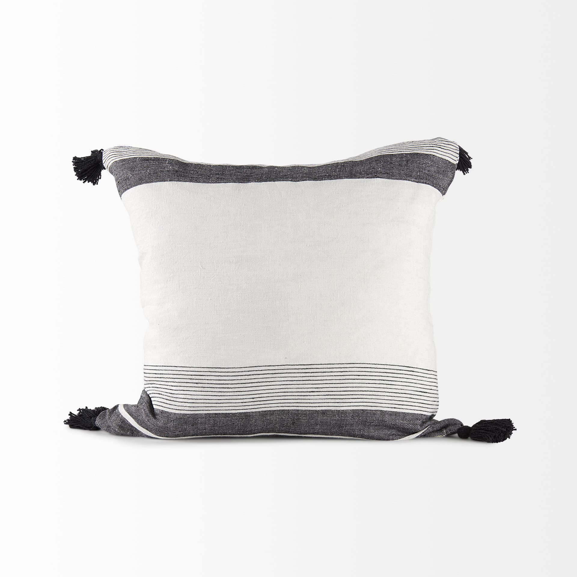 Kimia 20x20 White/Black Fabric Herringbone w/Fringed Pillow Cover — product photograph