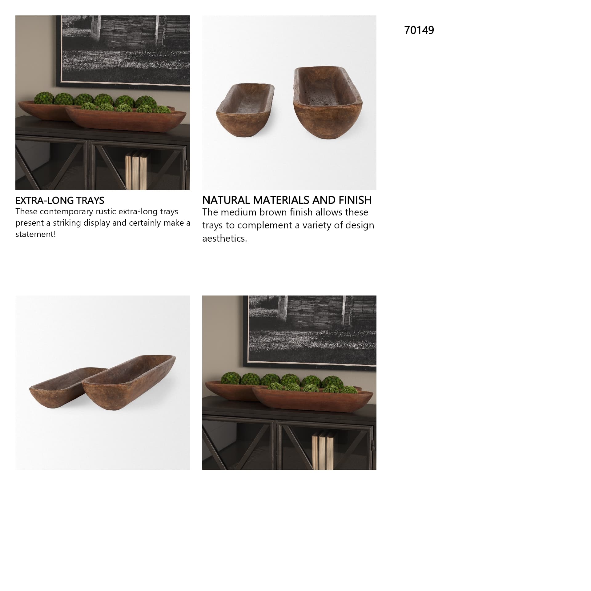 Athena Set of 2 Extra Large Medium Brown Reclaimed Wood Trays — in a styled room