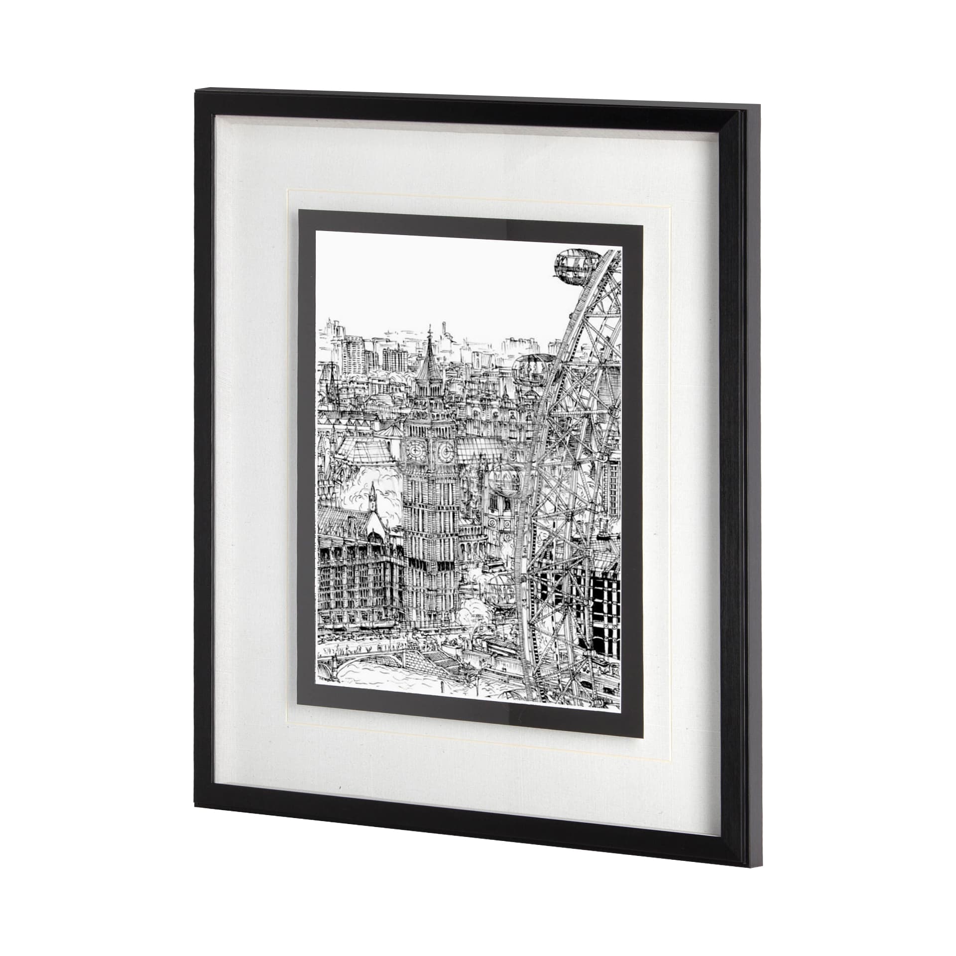 B&W City Scene IV by Melissa Wang a Hand Embellished Textured Framed Art Print Matted under Glass — product photograph