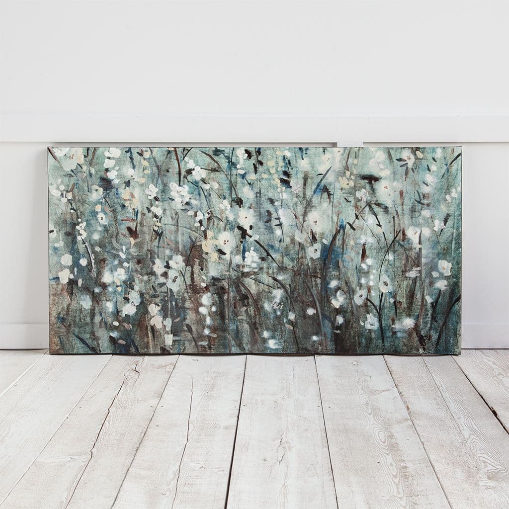 White Blooms with Navy II (MC) by Mercana Studio a Hand Embellished Textured Canvas — product photograph