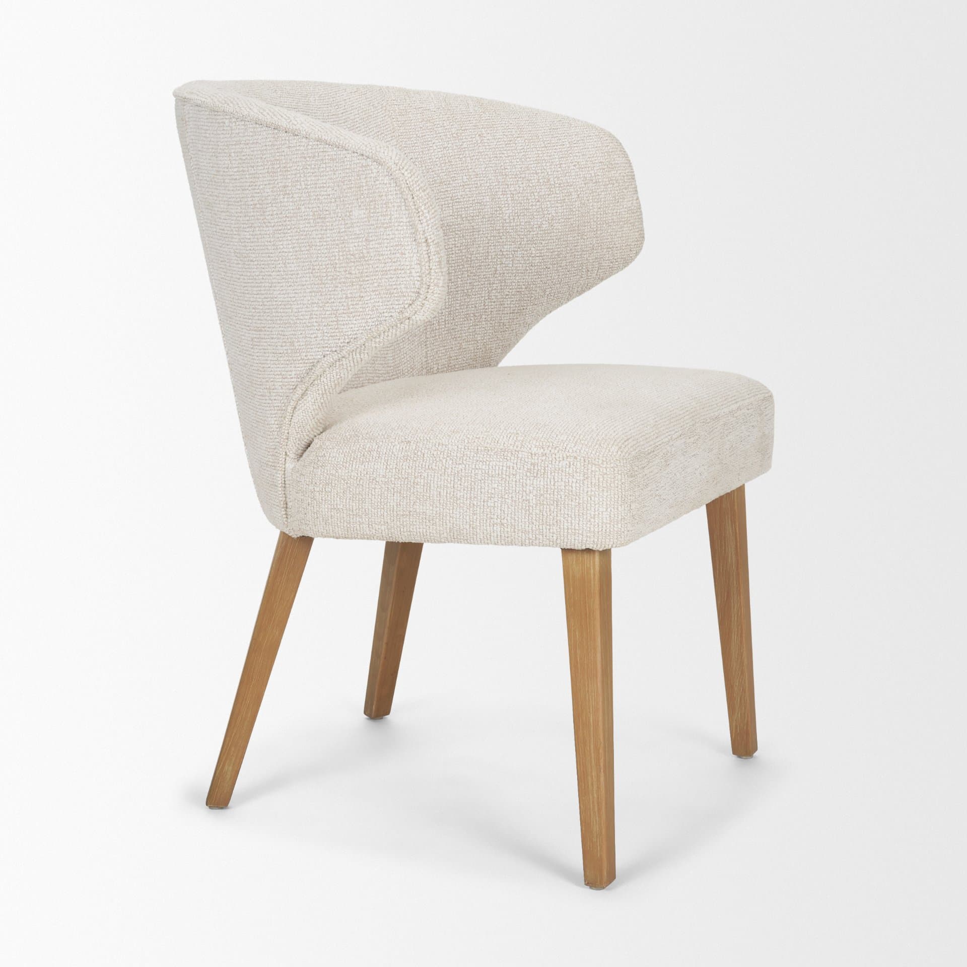 Niles Wingback Dining Side Chair | Cream Fabric w/ Med Brown Wooden — product photograph