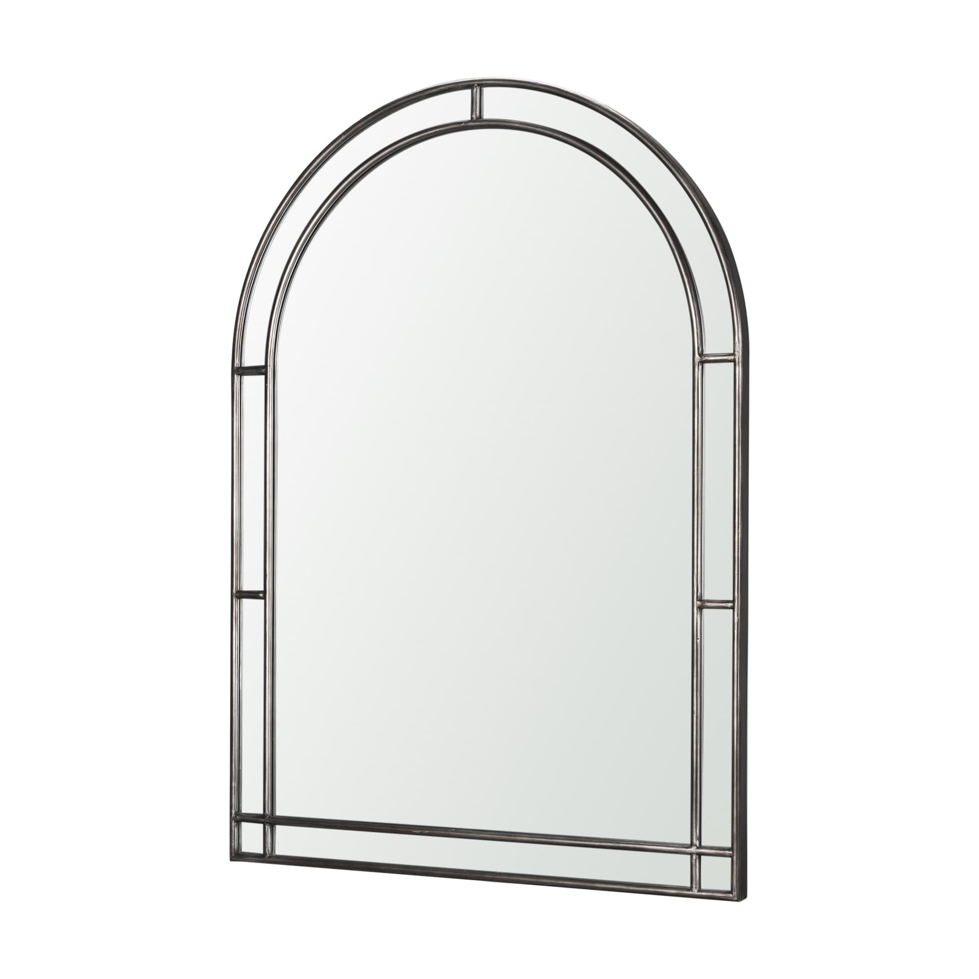 Tiffany Brushed Black Metal Double Frame Arched Mirror — product photograph