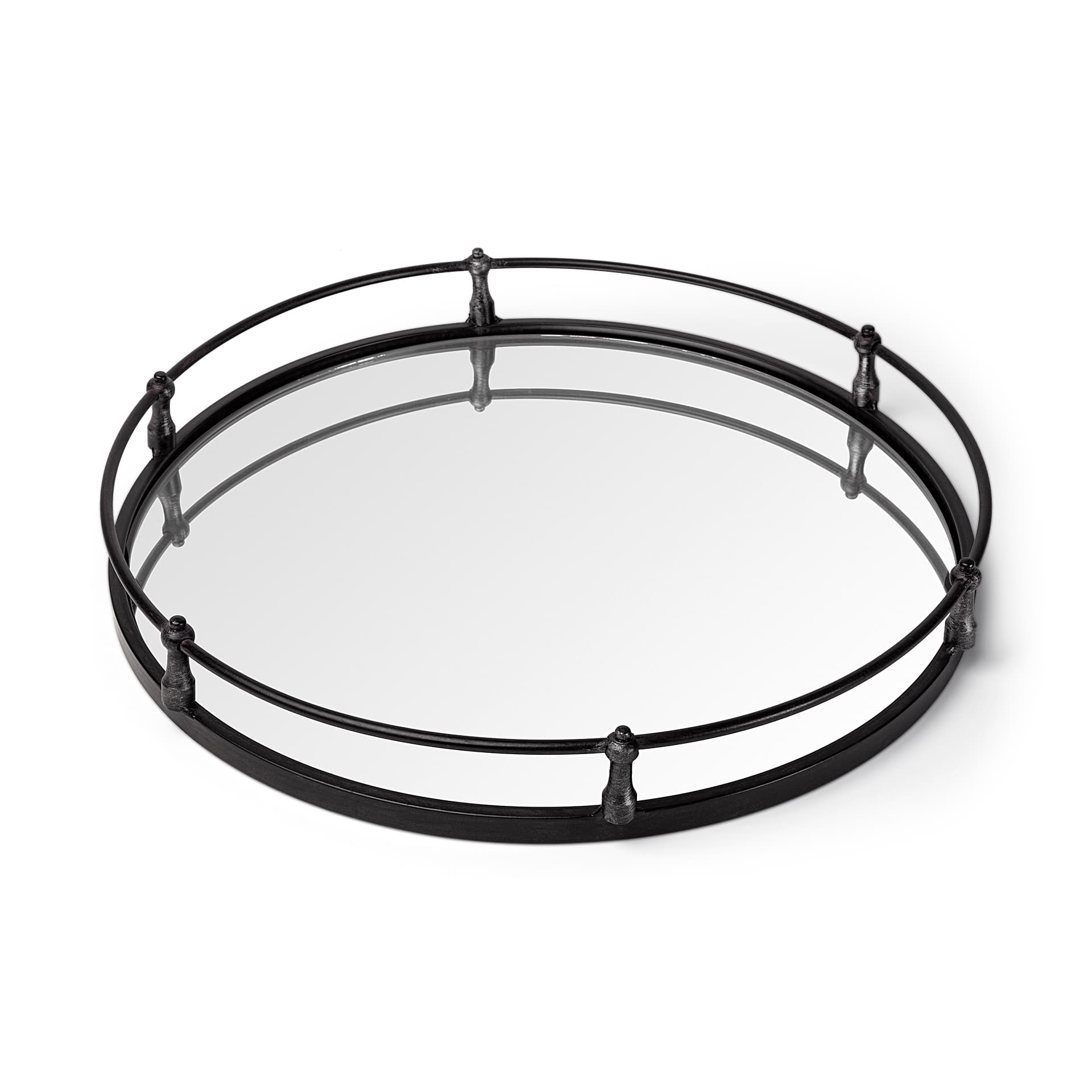 Kimbel 24L x 24W Black Metal Mirrored Base Round Tray — product photograph