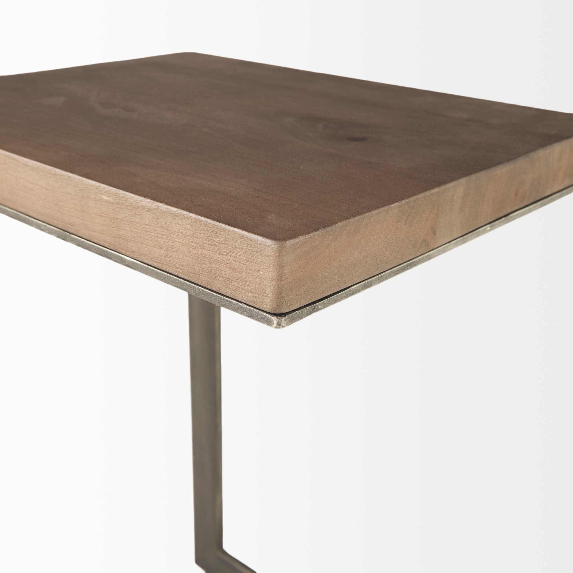 Faye 14L x 18W x 26H Medium Brown Wood W/ Antique Nickel Finished Metal Base C Side Table — product photograph