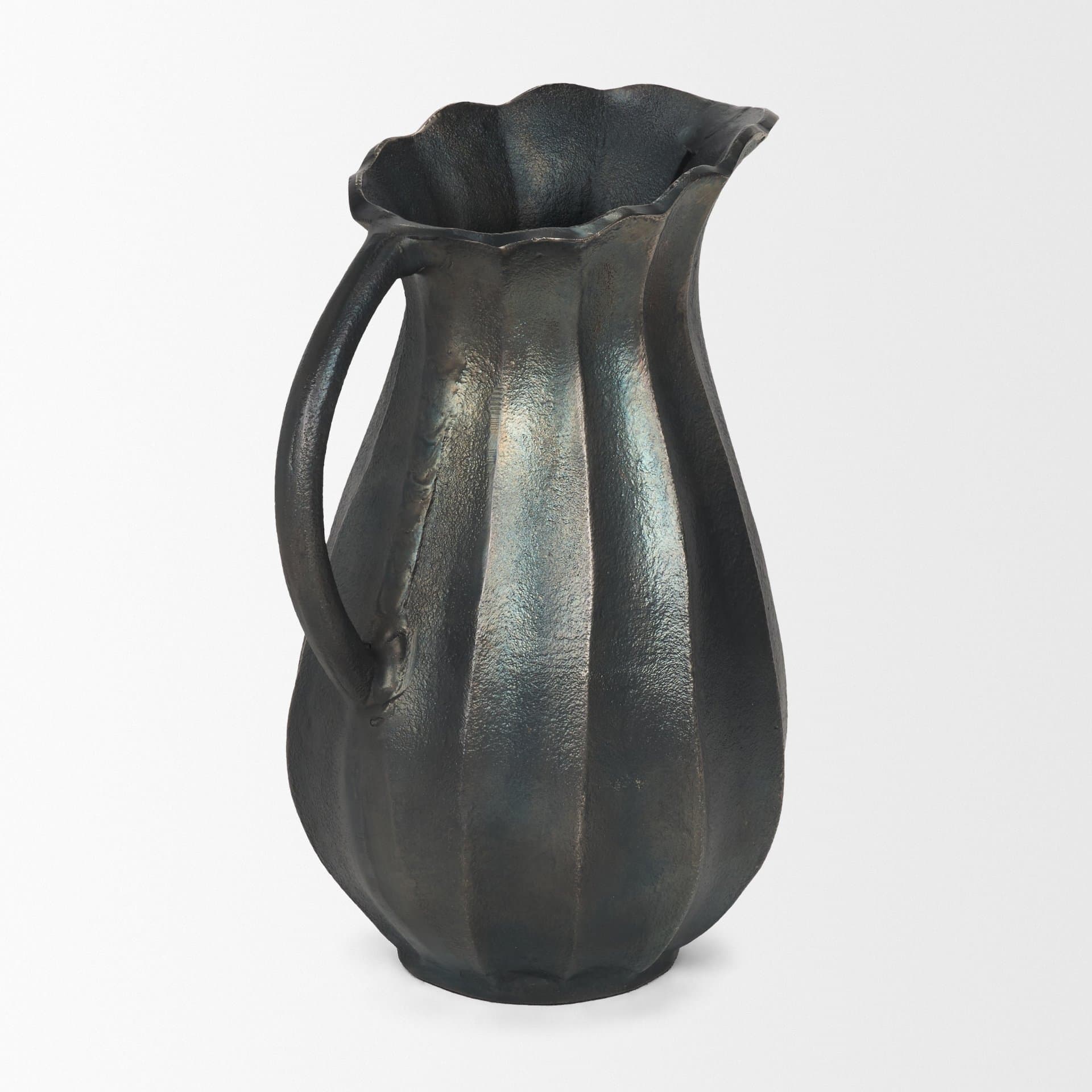 Anya Matte Black Scalloped Petal Cast Metal Jug — product photograph