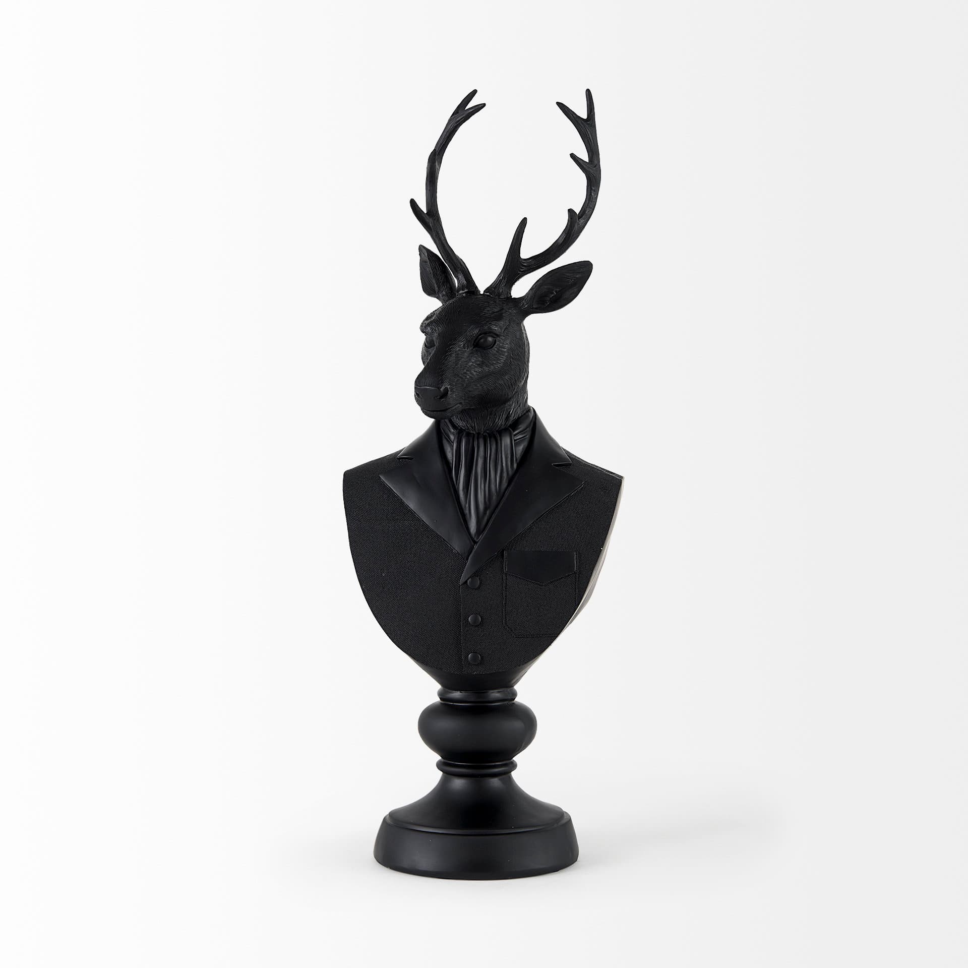 Mozart 22.5H Black Painted Resin Deer In A Suit Bust — product photograph