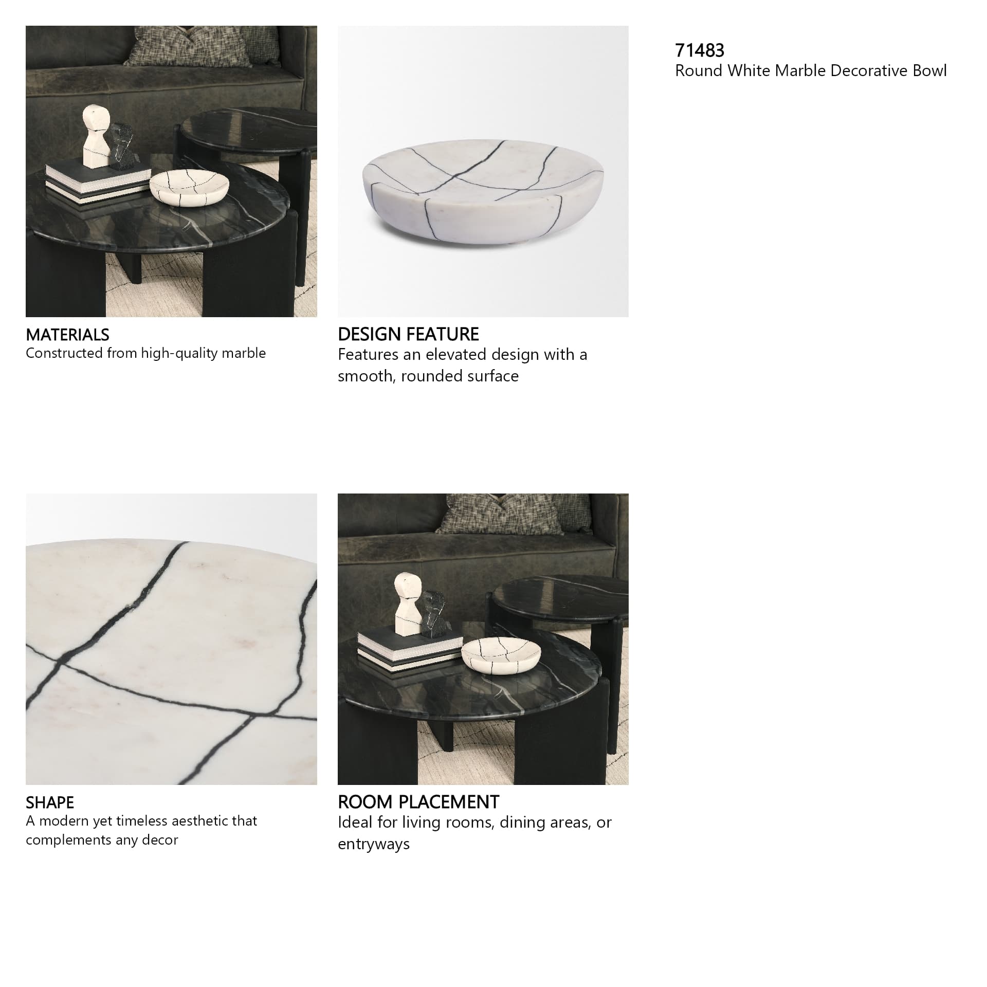 Sintessi Round White Marble Decorative Bowl — in a styled room