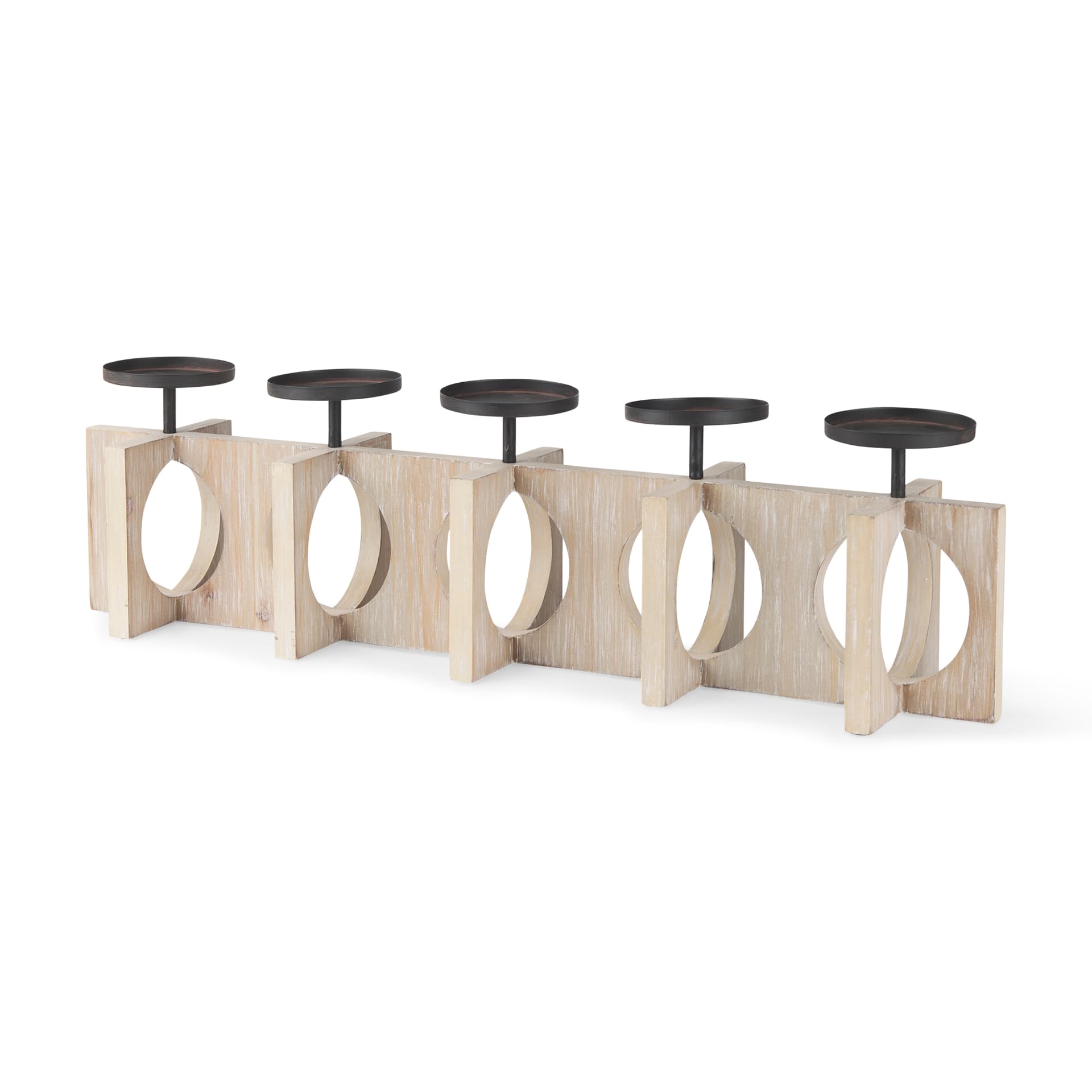 Cambie 29.0L x 6.0W x 9.0H Natural Wood W/Black Metal Candle Holders — product photograph