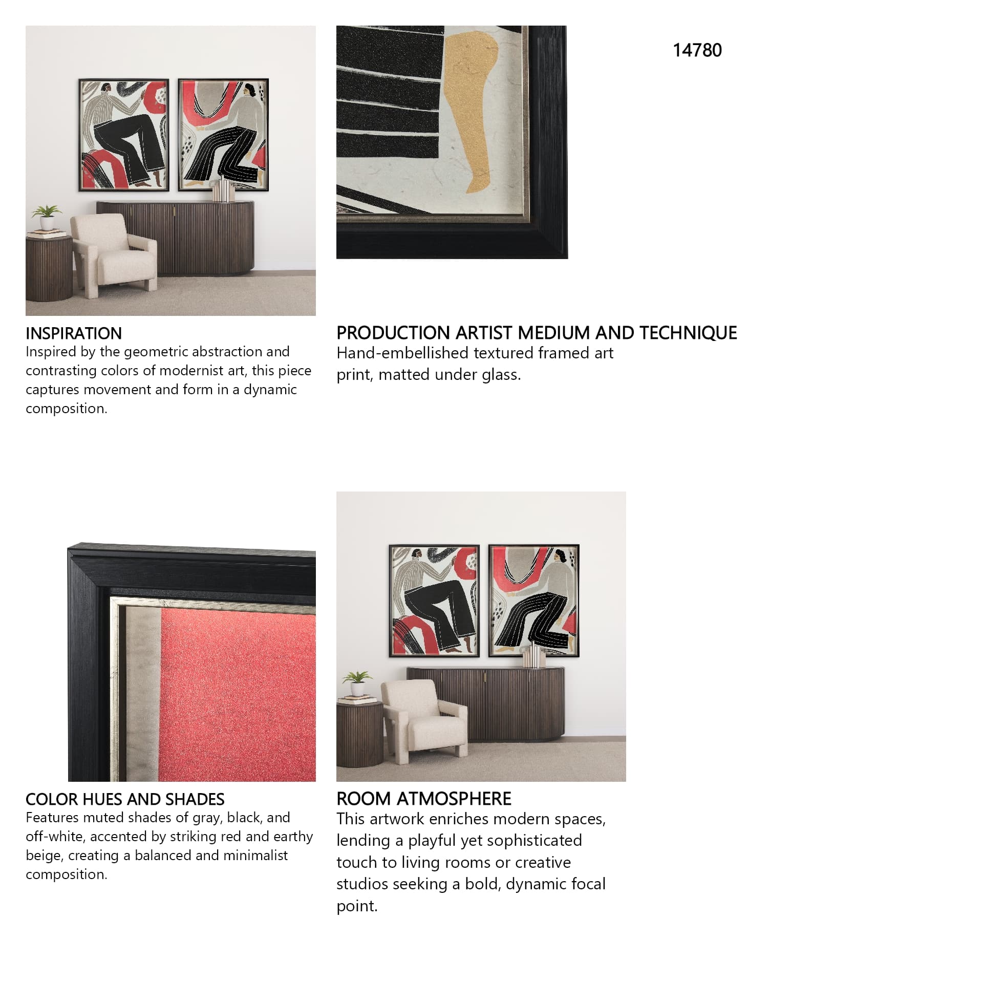 Bold People - Ellis by Mercana Studio Hand Embellished Textured Framed Art Print Matted under Glass — in a styled room