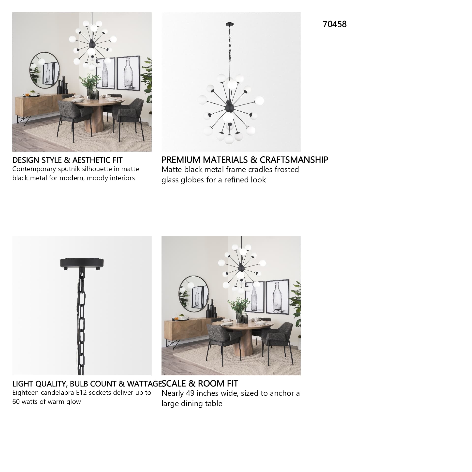 Barbara Matte Black Metal w/ Frosted Glass Globes 18-Light Chandelier — in a styled room