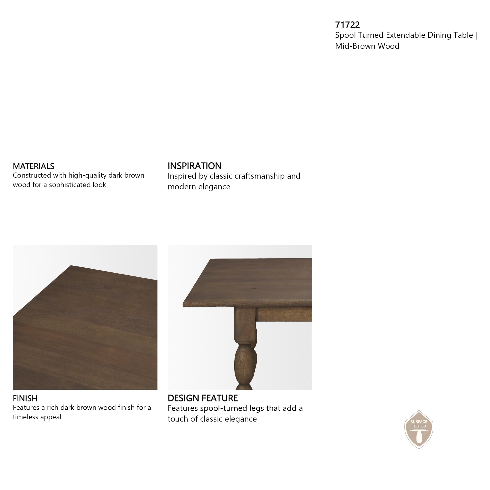 Angeline 96"L x 48"W Extendable Dining Table | Dark Brown Wood | Seats 8-10 — product photograph