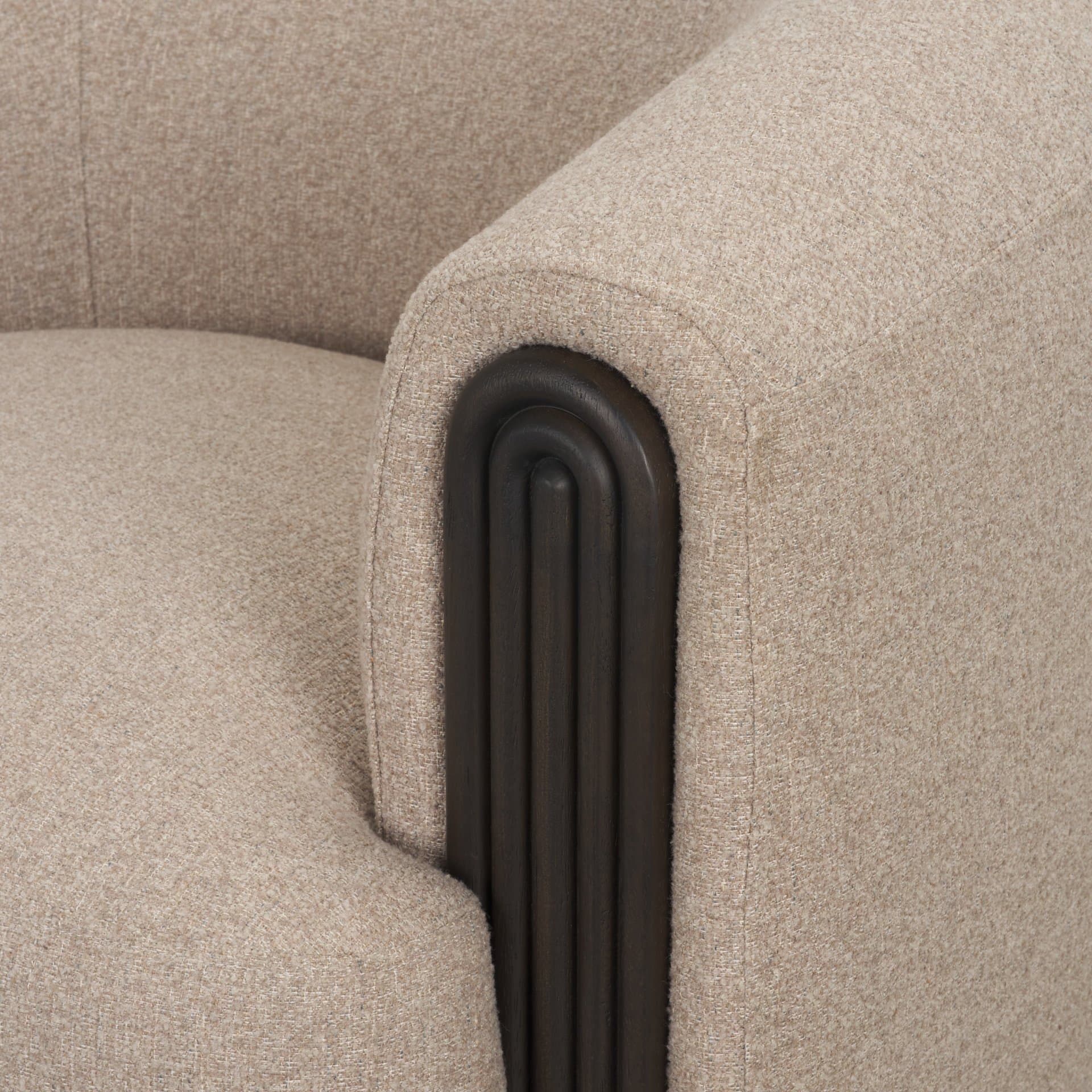 Kornelia Textured Mushroom Fabric Barrel Accent Chair — product photograph
