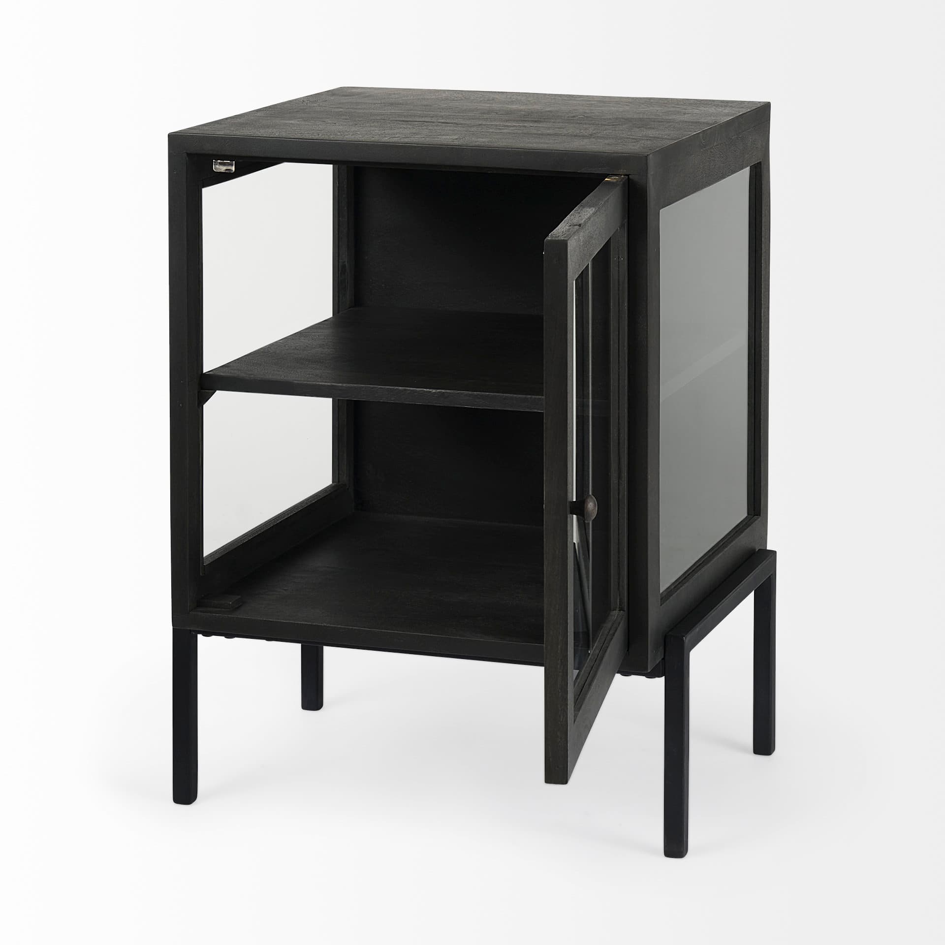 Arelius 20L x 18W x 26H Black-Brown Wood W/ Black Metal Frame End/Side Table — product photograph