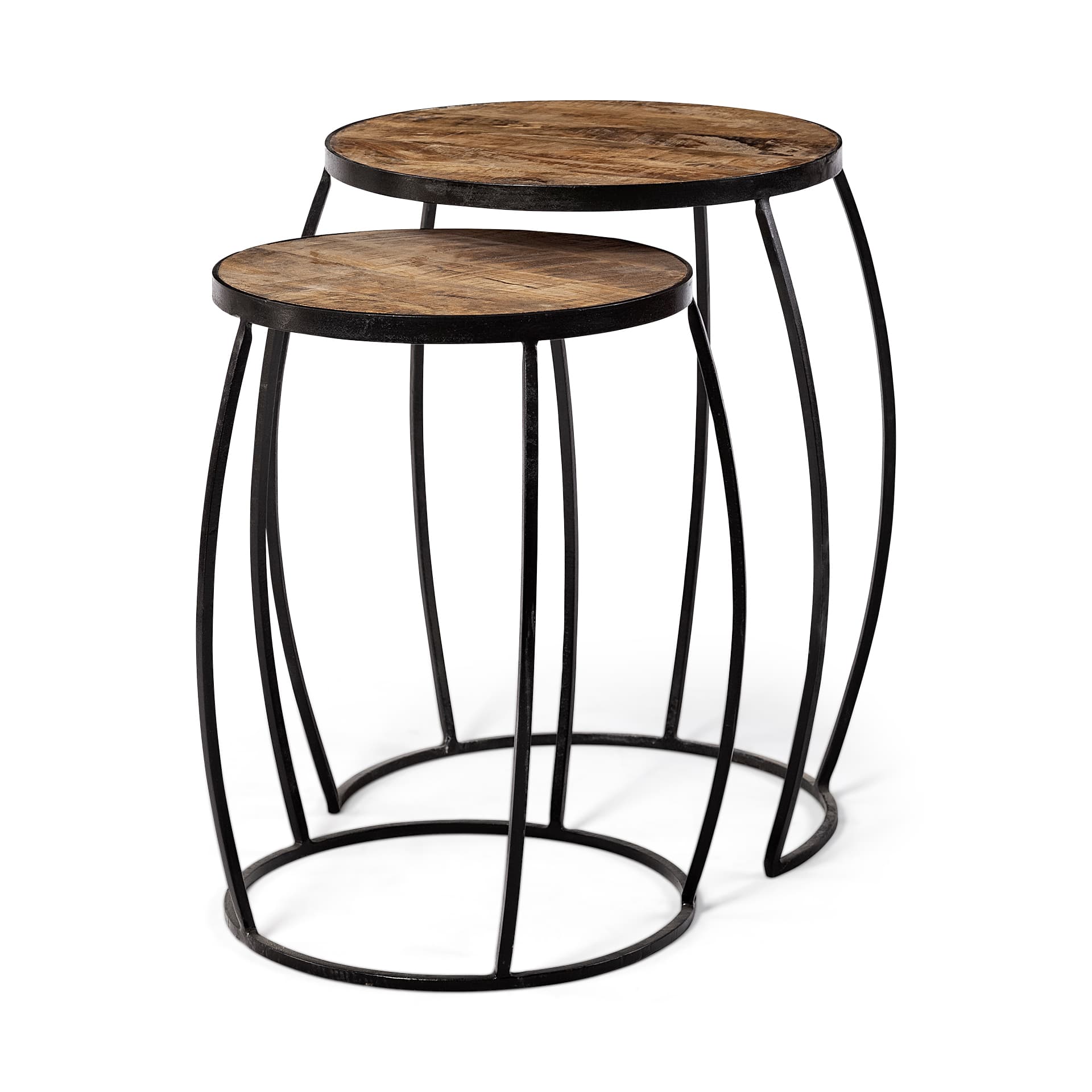 Clapp IV (Set of 2) 20L x 20W Brown Round Wood Top W/ Black Iron Frame Nesting Accent Tables — product photograph