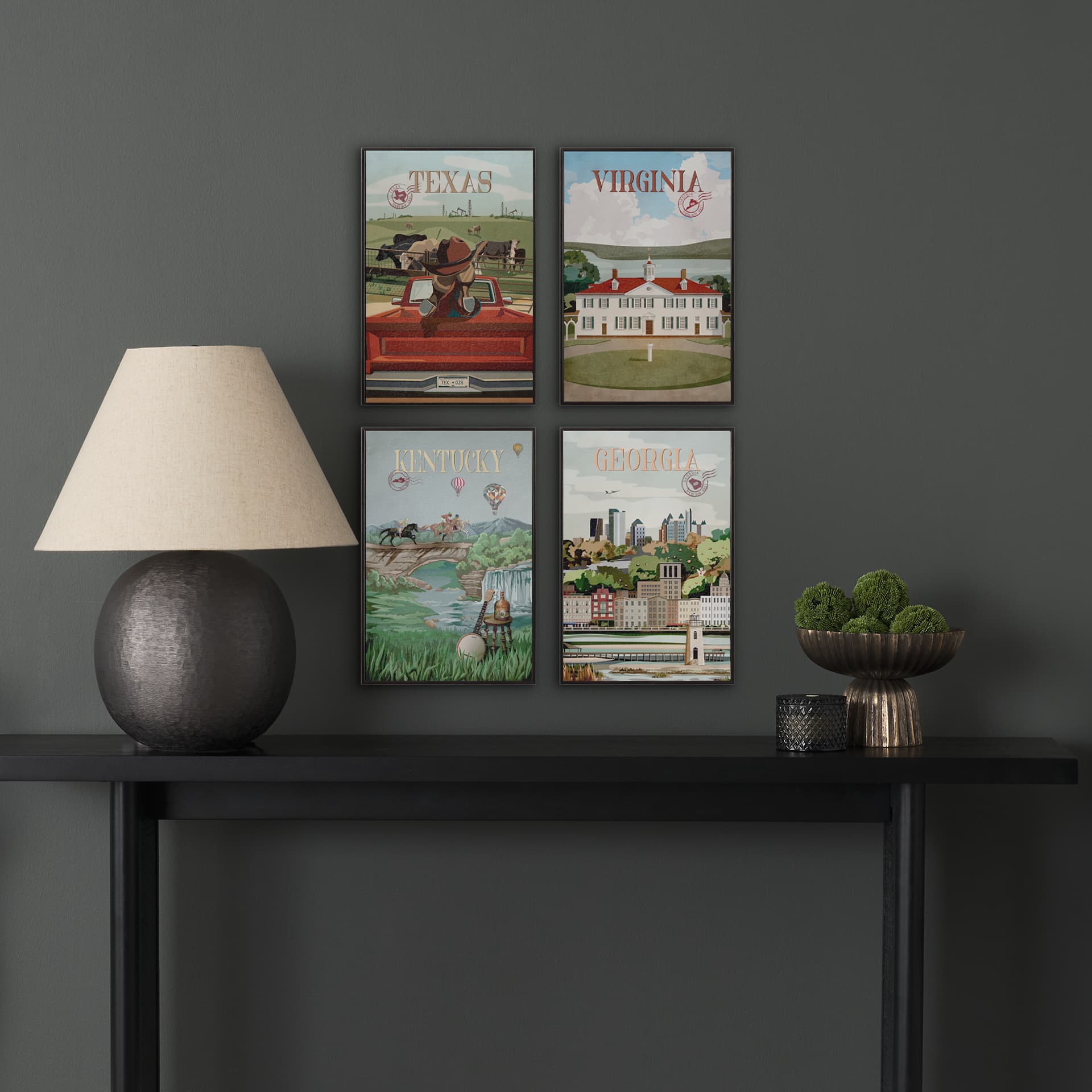 Texas Go USA (SM) by Mercana Studio a Hand Embellished Decograph Framed Art Print — in a styled room