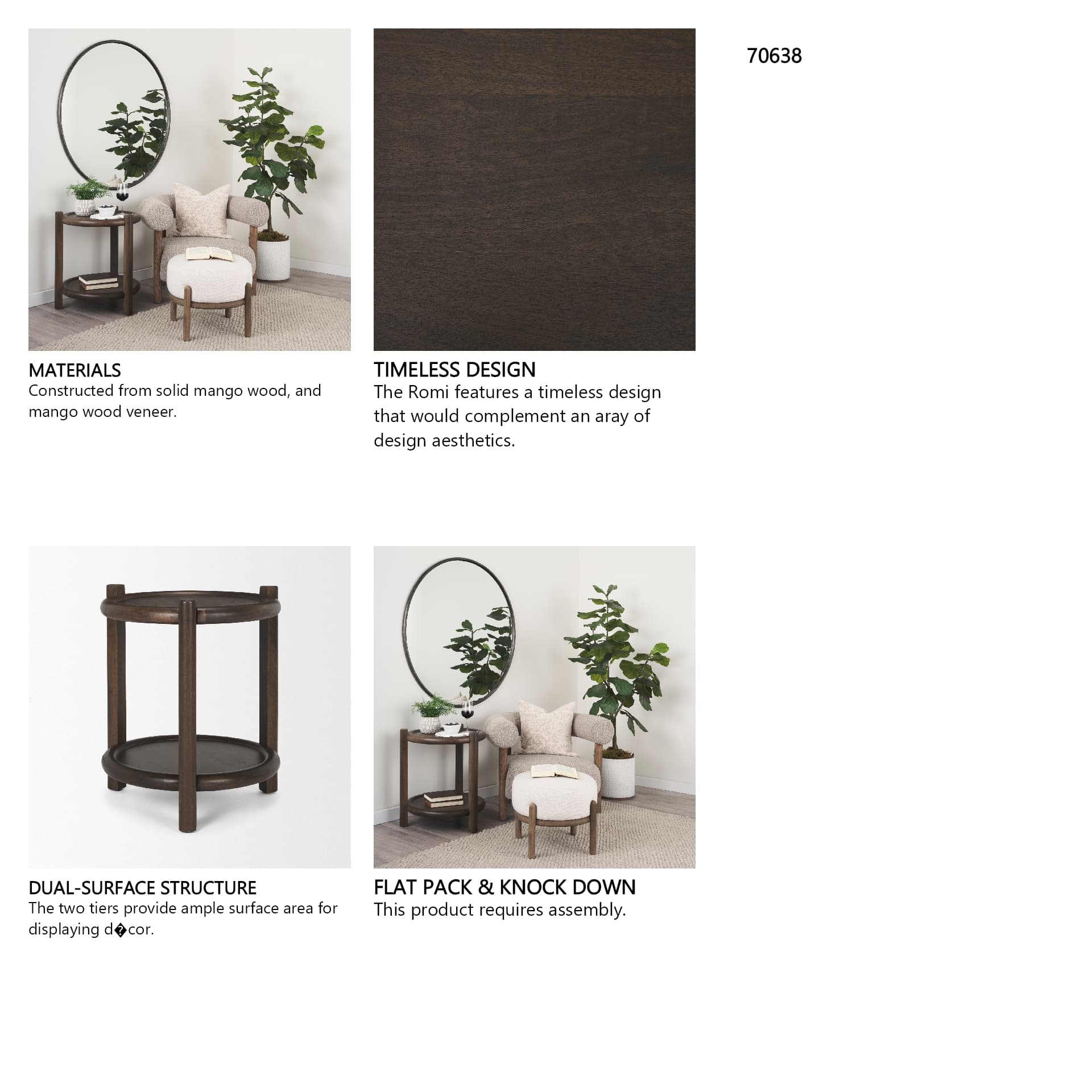 Romi Dark Brown Wood w/ Bottom Shelf Round Accent Table — in a styled room