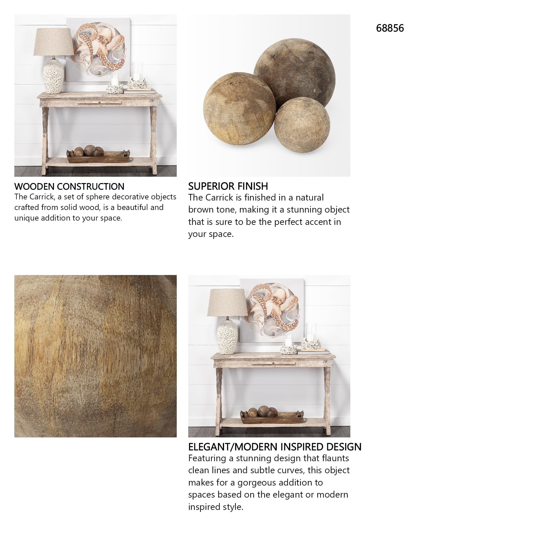 Carrick (Set of 3) Natural Wood Decorative Spheres — in a styled room
