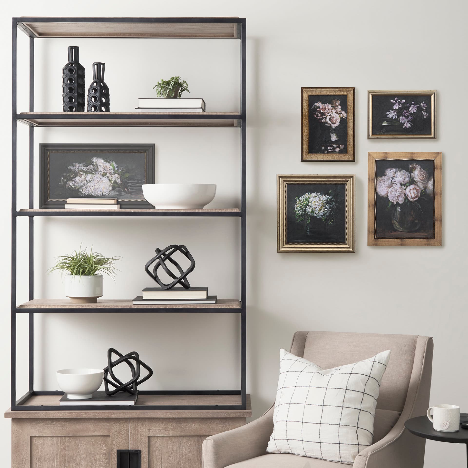 Still Life Flowers I by Mercana Studio a Hand Embellished Textured Framed Art Print — in a styled room