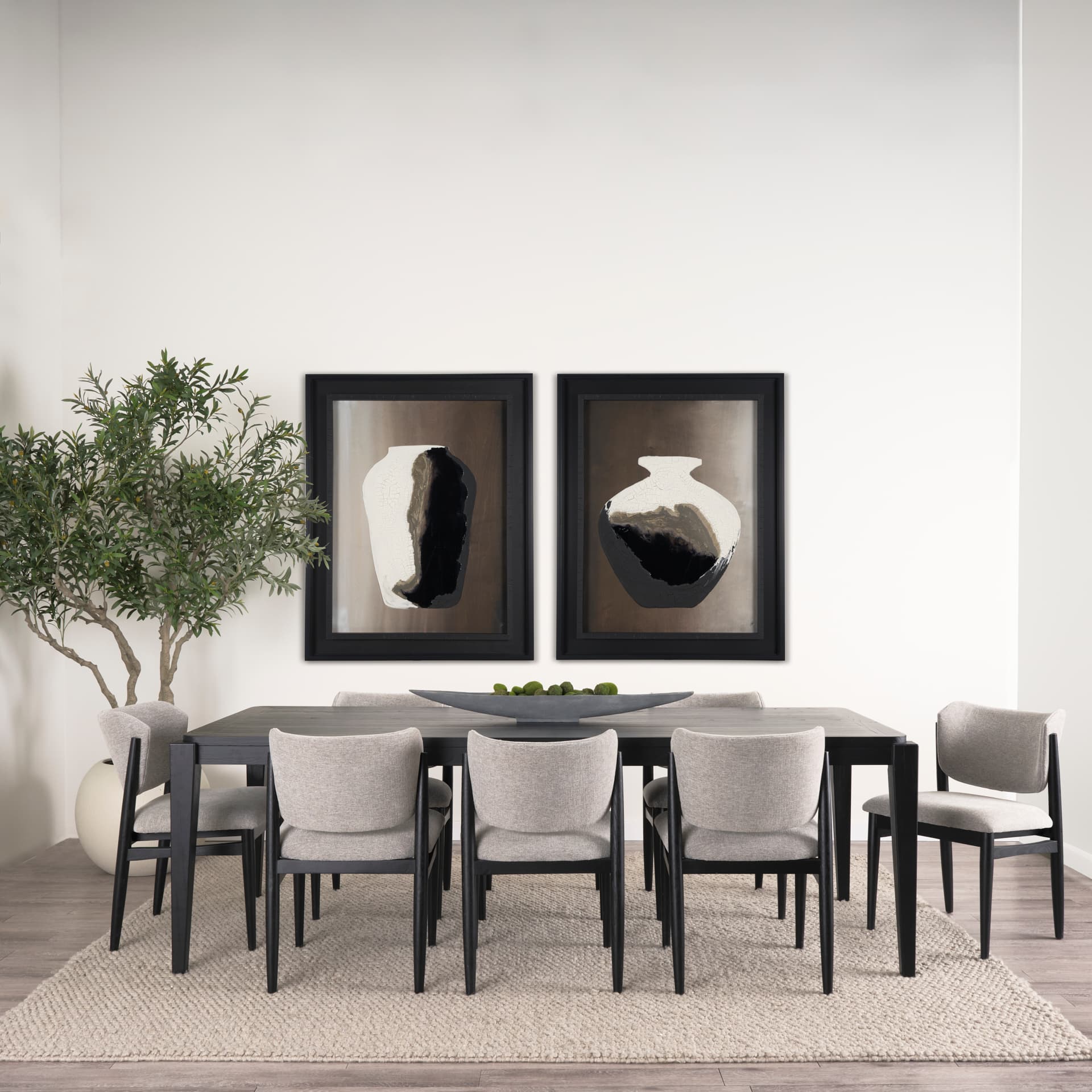 Cline Curved Back Dining Side Chair | Gray Fabric w/ Black Wood — product photograph
