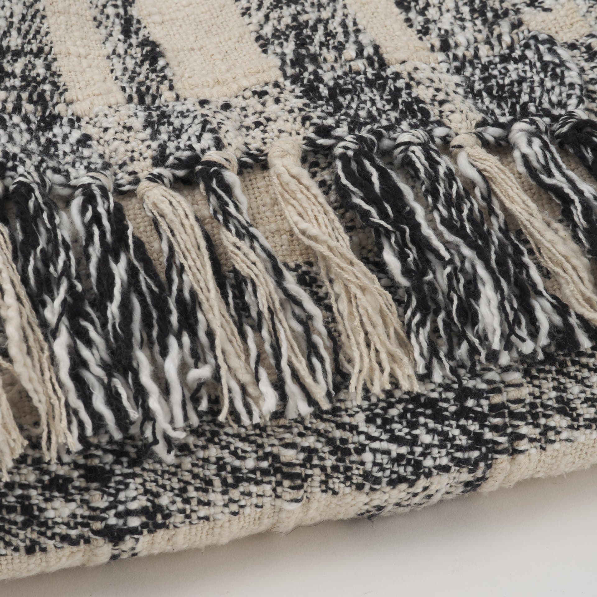 Pendle Cream w/ Woven Black Plaid Pattern Cotton Throw Blanket — product photograph