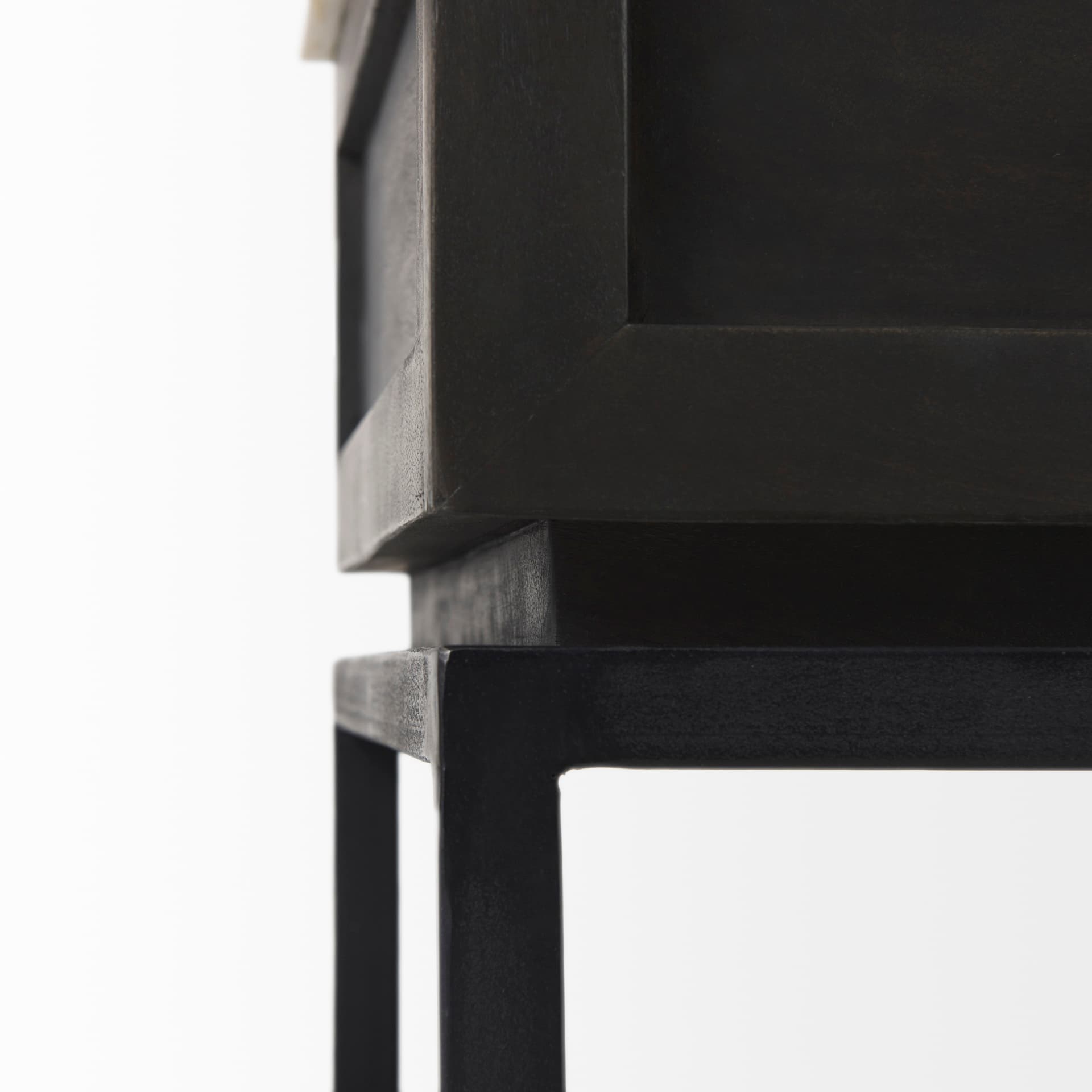 Divina Black-Brown Wood w/ White Marble Top and Black Metal Base 1 Drawer Side Table — product photograph