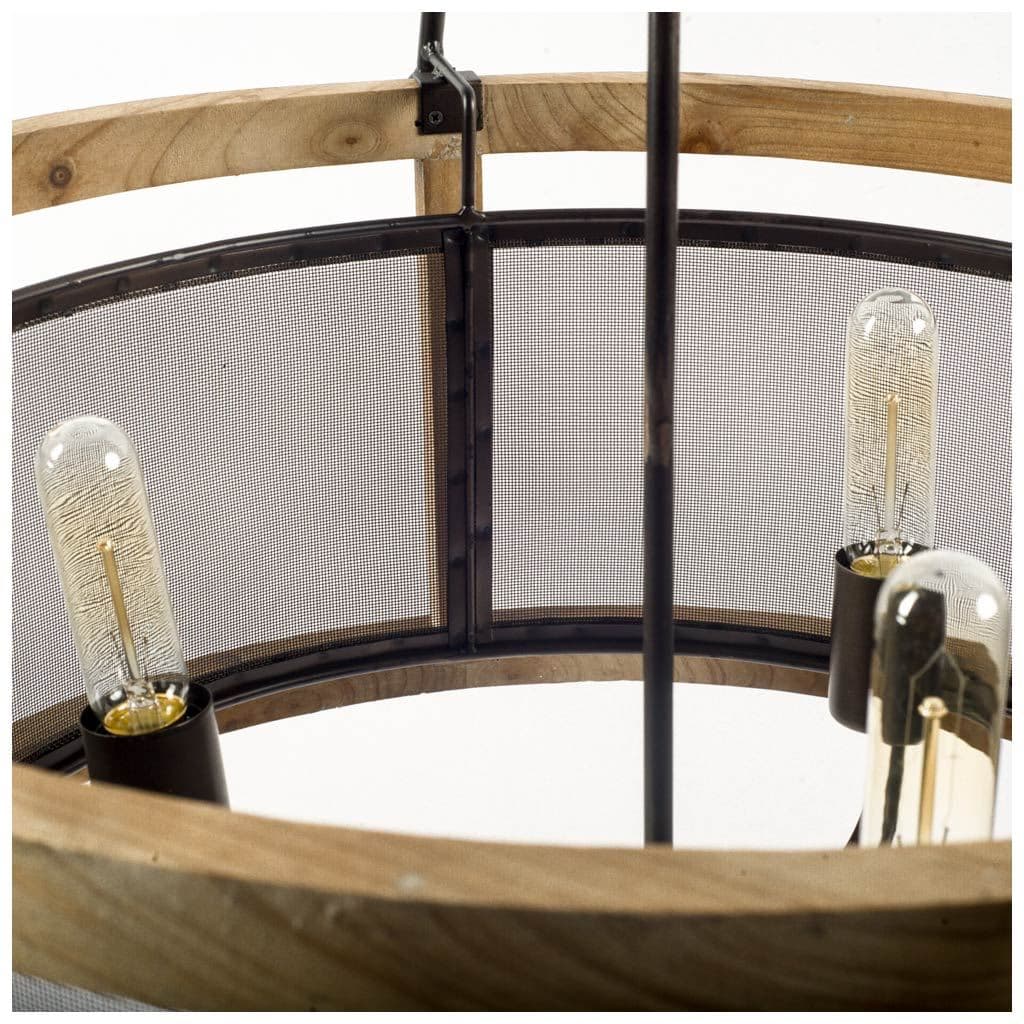 Penhill (25"x24") Black and Wooden Three Bulb Chandelier — product photograph