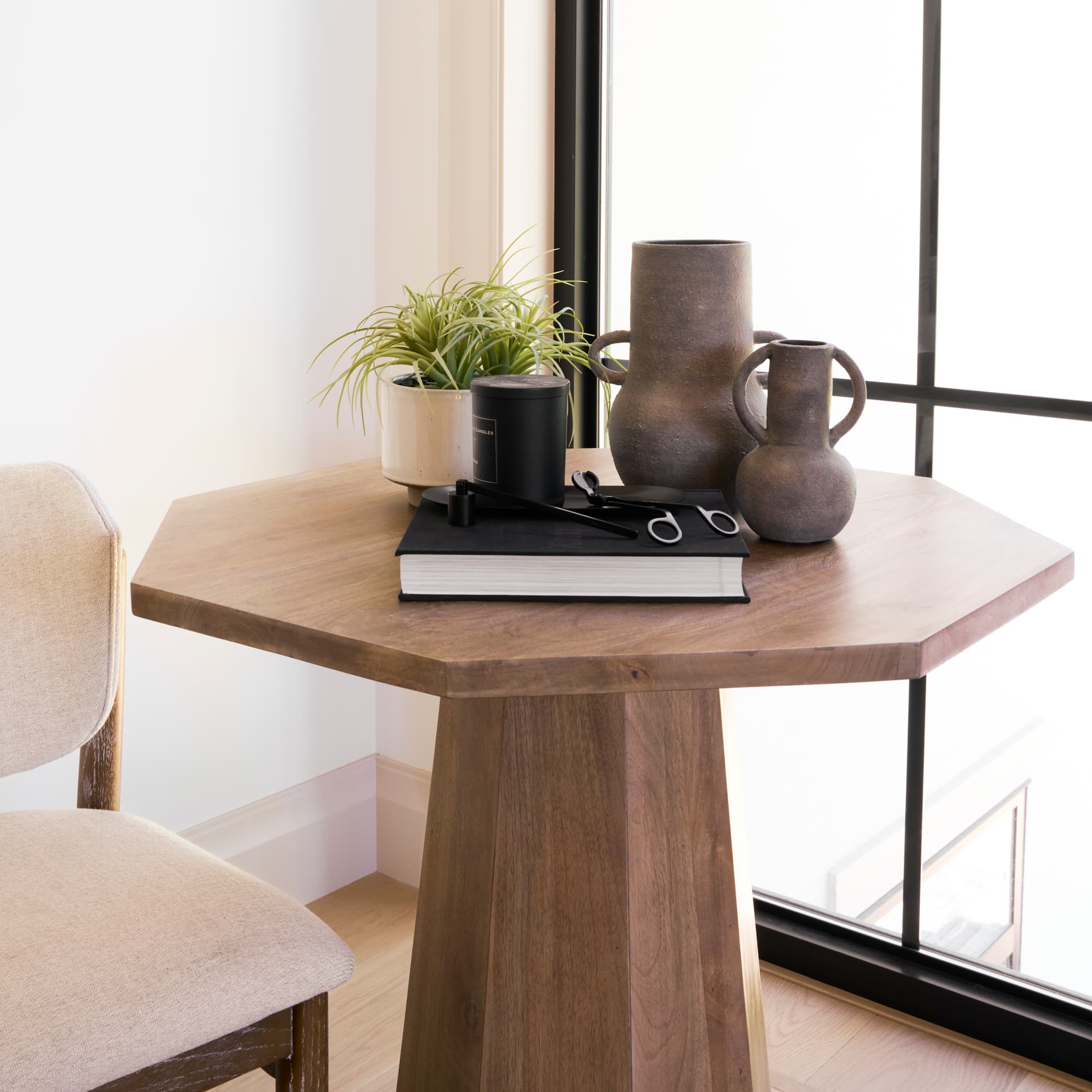 Armani 6.7H Brown-Gray Double Ear Vase — in a styled room