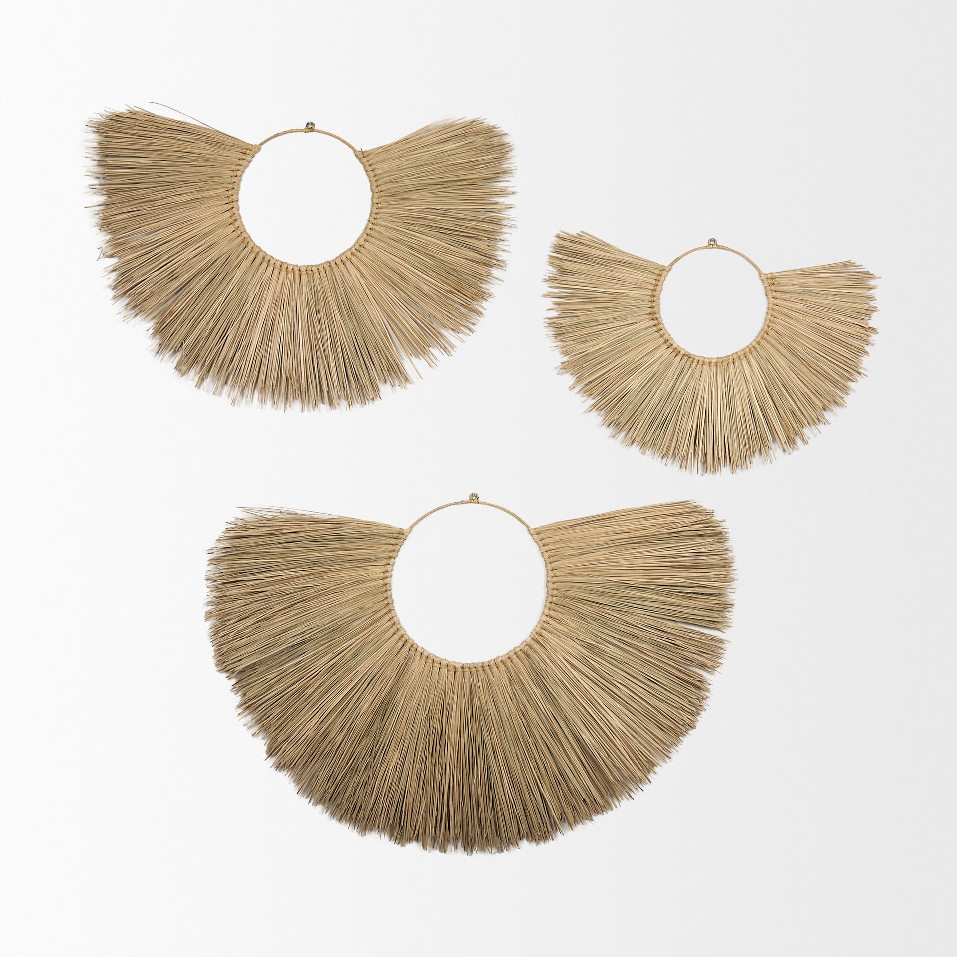 Bayu Set of 3 Seagrass Boho Weave Fan Wall Decor — product photograph