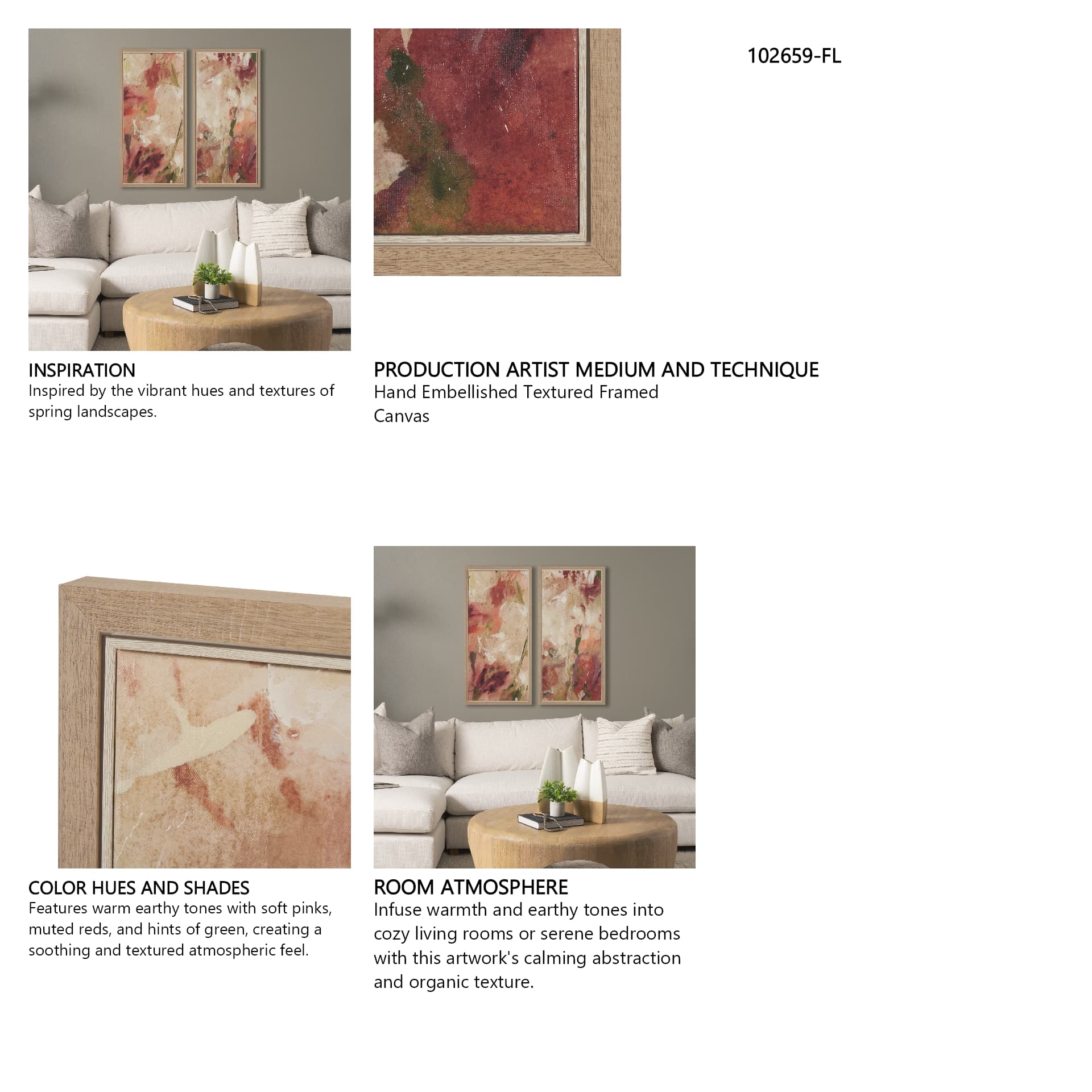 Springs Palette II by Mercana Studio a Hand Embellished Textured Framed Canvas — in a styled room