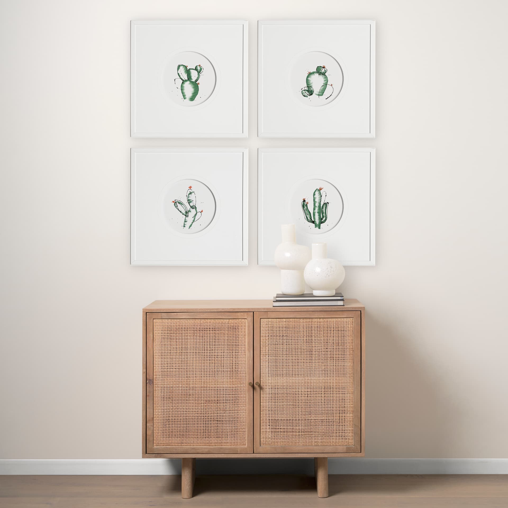 Cactus III by Mercana Studio a Hand Embellished Textured Framed Art Print Matted under Glass — in a styled room