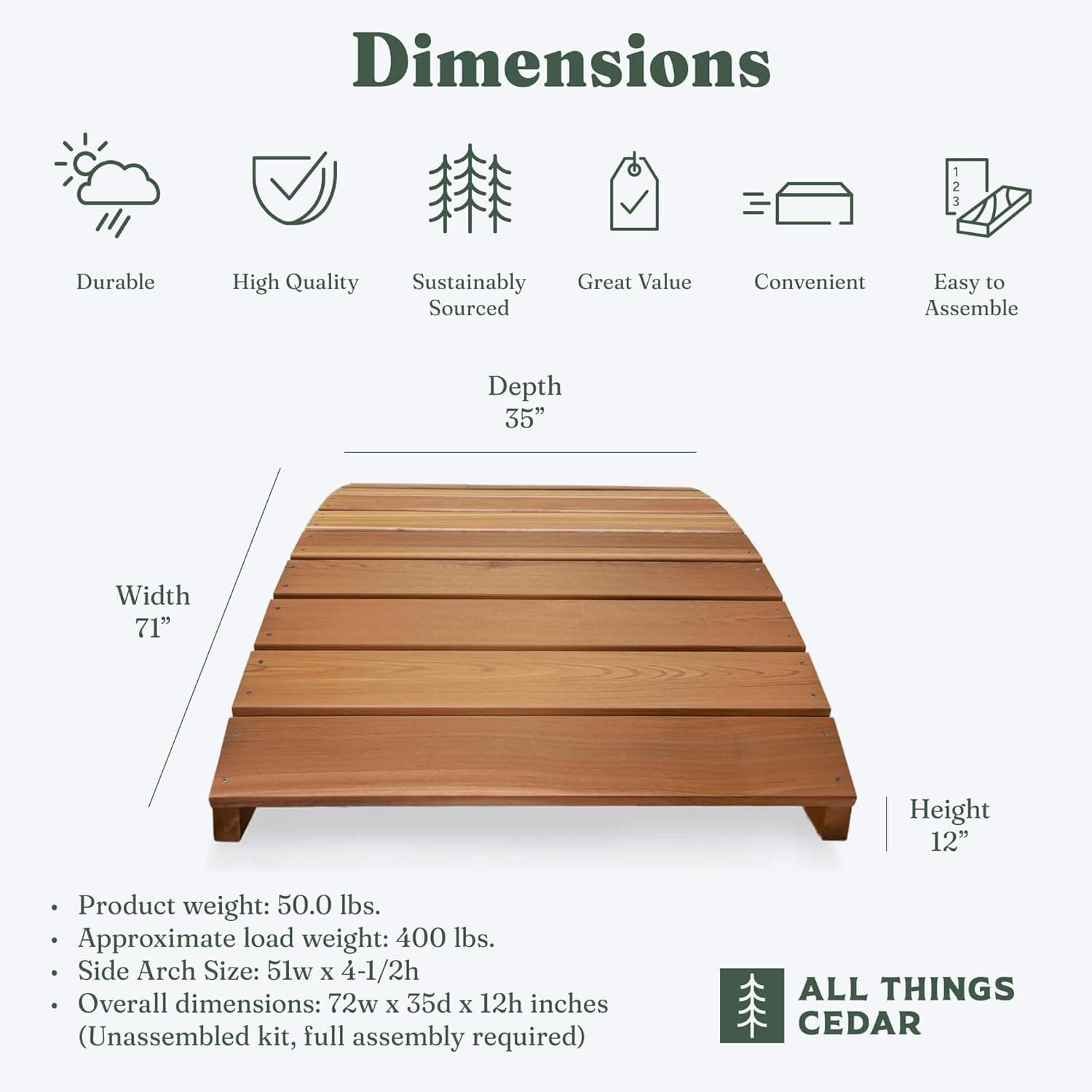6-Ft Cedar Garden Bridge — product photograph
