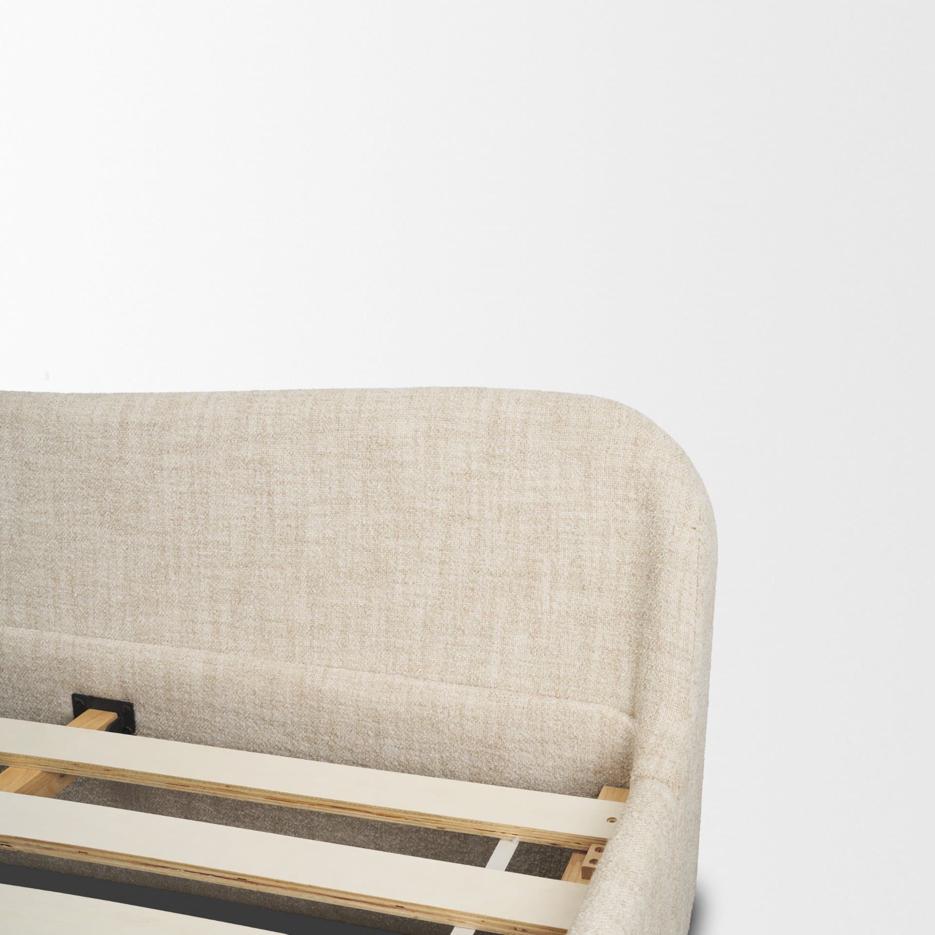 Solene King Upholstered Bedframe w/ Footbed | Curved Headboard | Oatmeal Fabric — product photograph