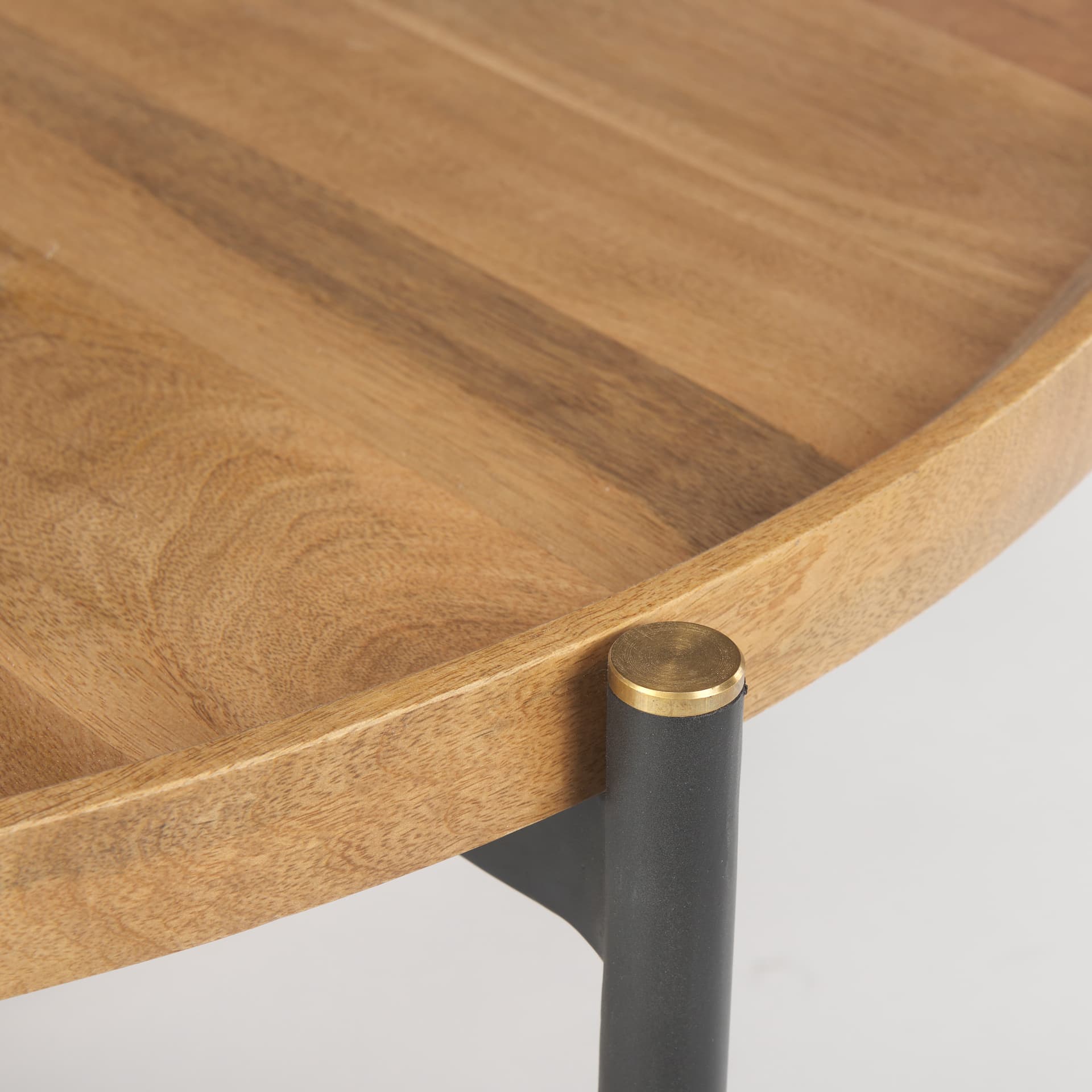 Marquisa 42" Round Medium Brown Wood W/Black Metal Large Coffee Table — product photograph