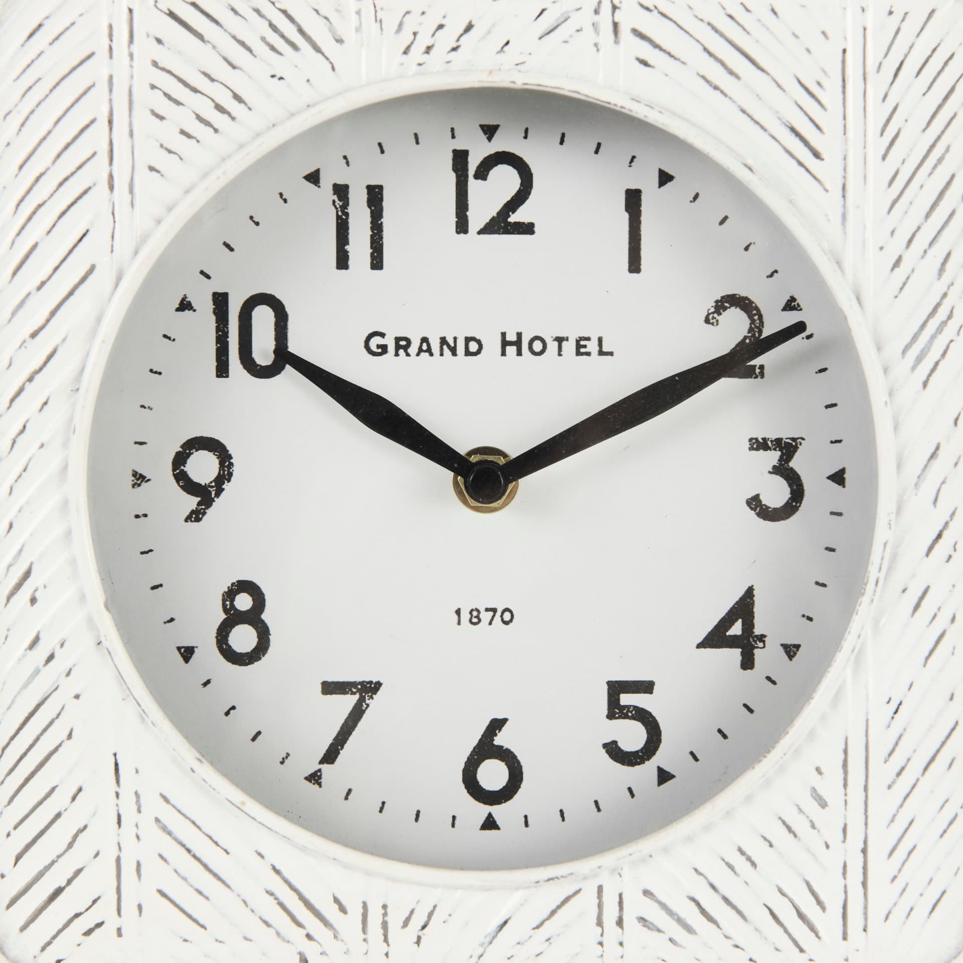 Karl 8.0L x 2.8W x 8.8H Rustic White Iron Rounded Square Table Clock — product photograph