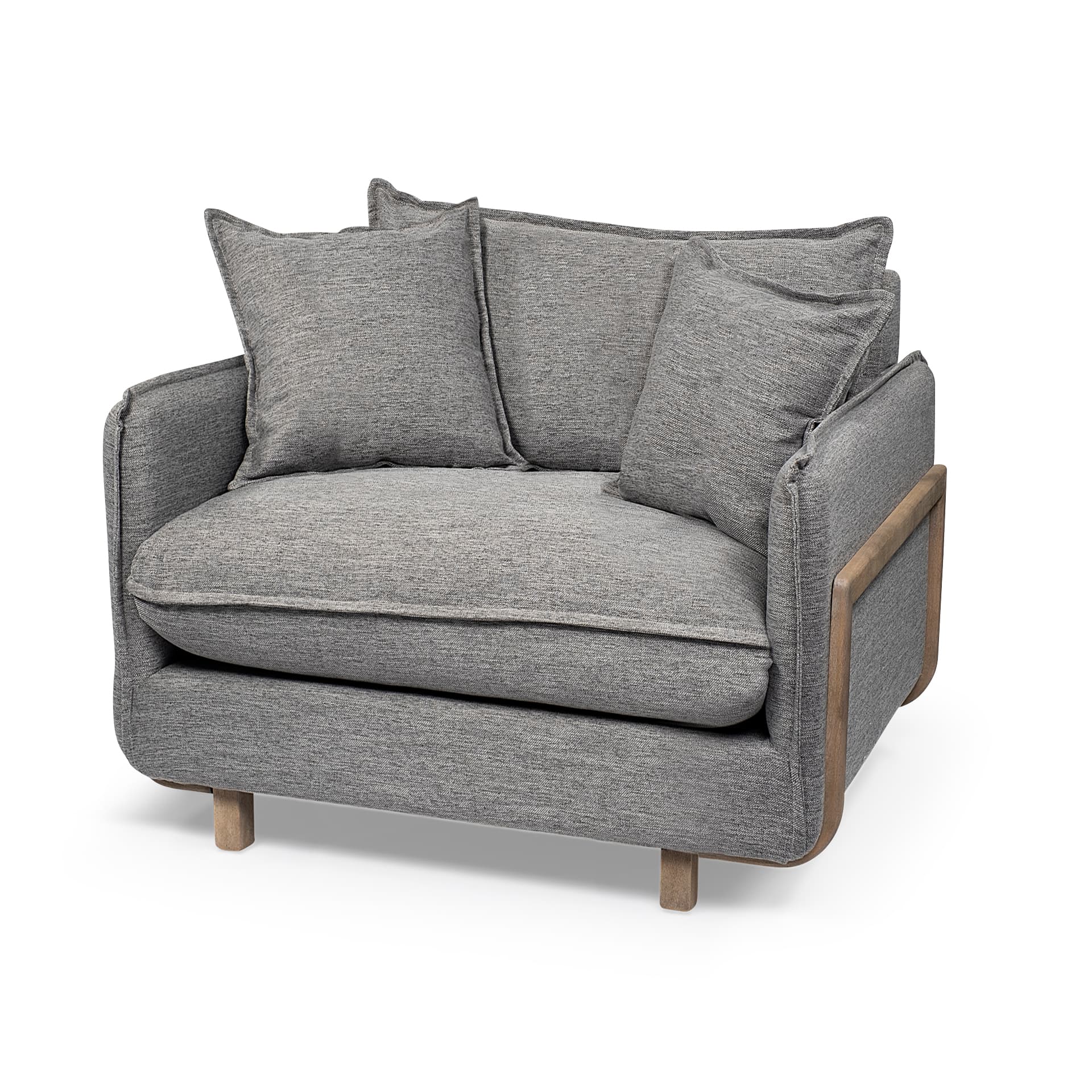 Roy II Castlerock Gray Upholstered and Brown Wood Frame Arm Chair — product photograph