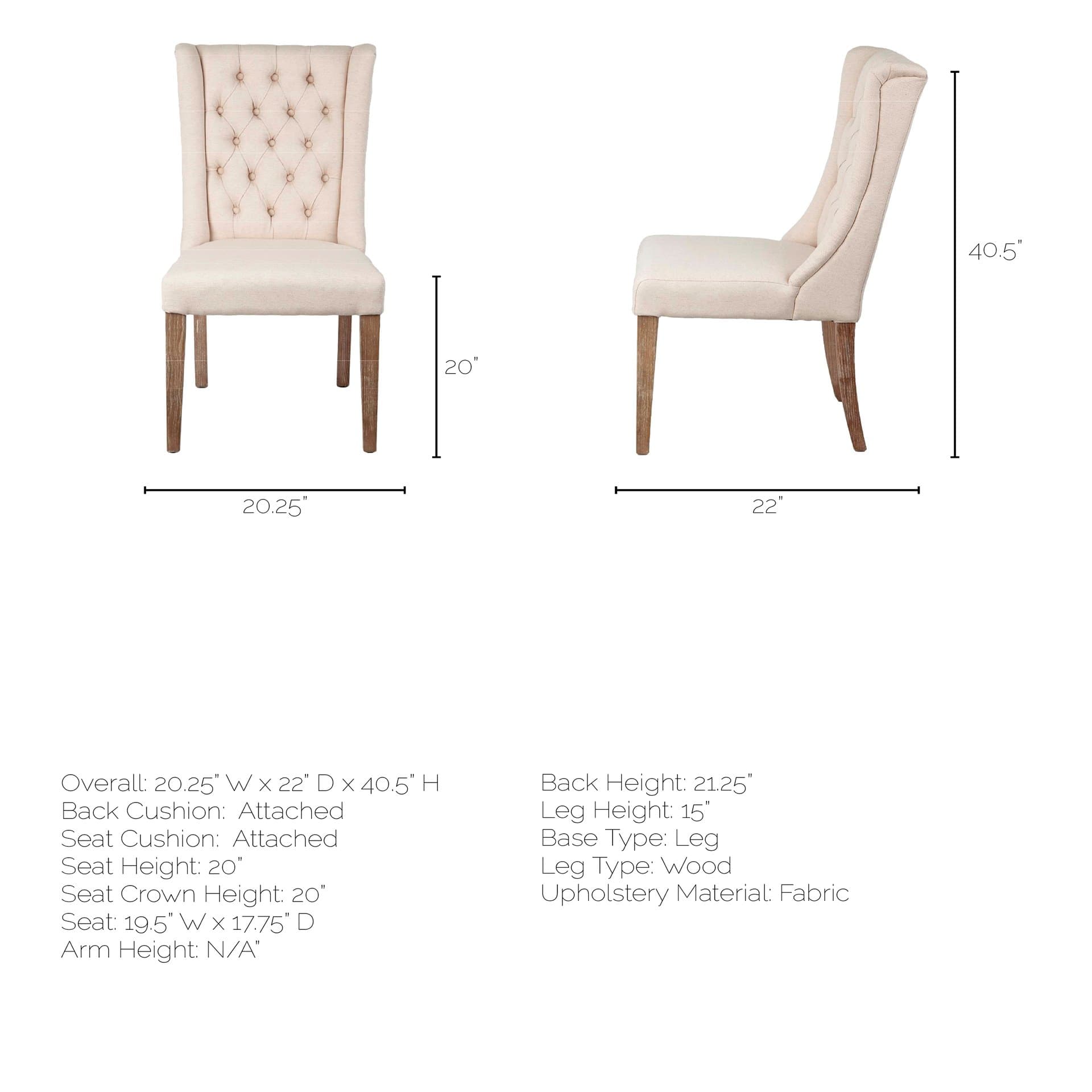 Mackenzie High-Back Dining Side Chair | Cream Plush Linen w/ Ash Wood — product photograph
