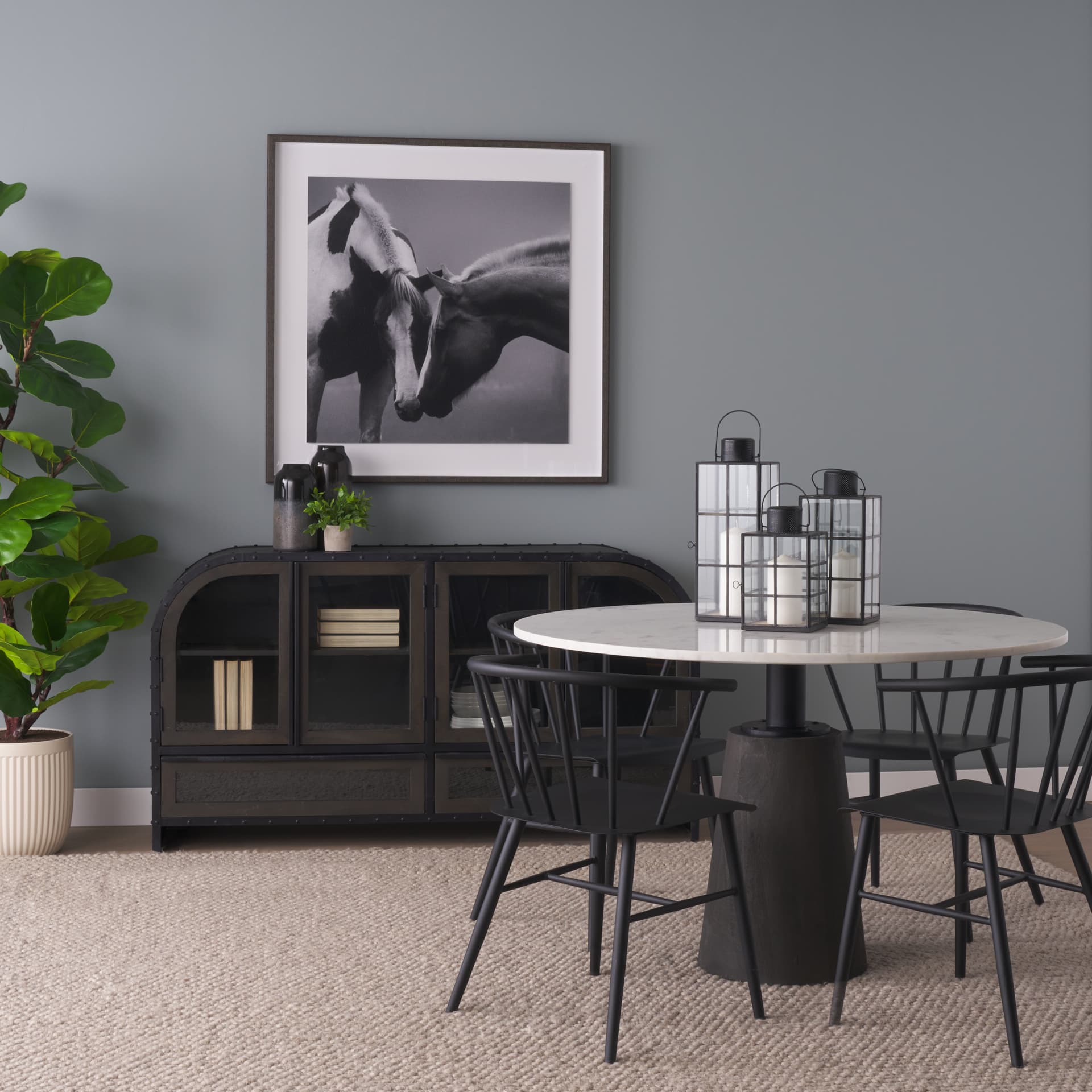 Gamfield 6.1L x 6.1W x 16.7H Large Black Metal and Glass Lantern — in a styled room