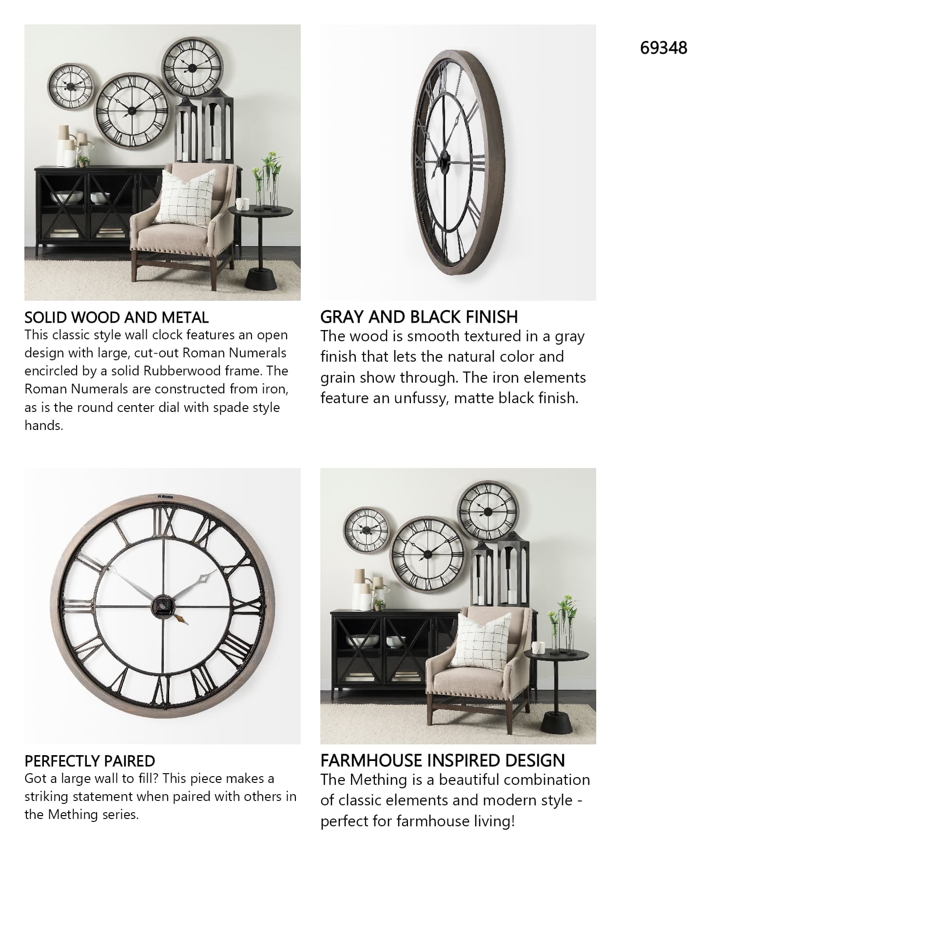 Mething Gray 31.5" Large Farmhouse Wall Clock — in a styled room