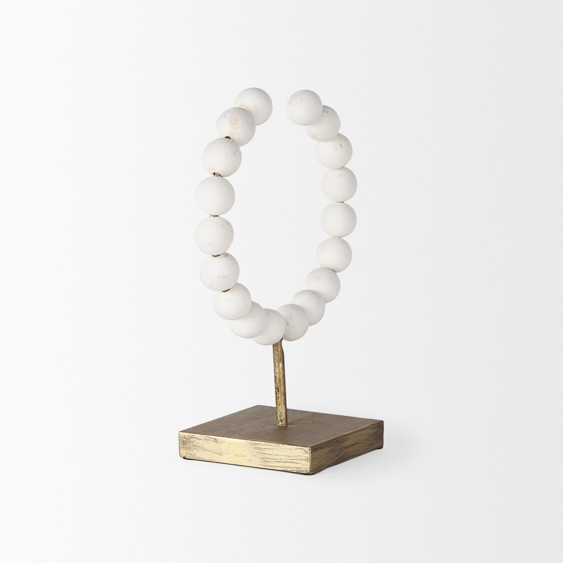 Pontchartrain I (Small) 9L x 5W White Beaded Broken Sphere Decorative Object W/ Gold Base — product photograph