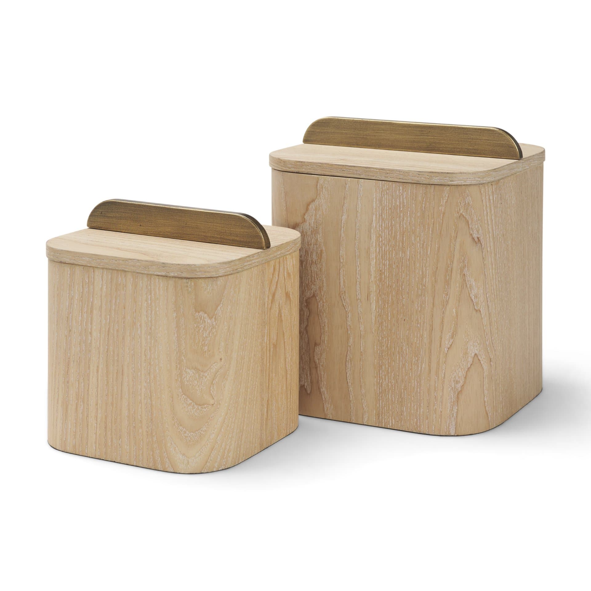 Benton White-Washed Wood w/ Brass Handle Decorative Box Set — product photograph