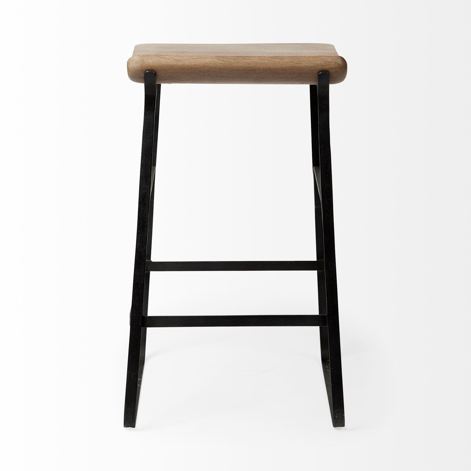 Conan Low Back 25in Seat Counter Stool | Brown Wood w/ Black Metal — product photograph