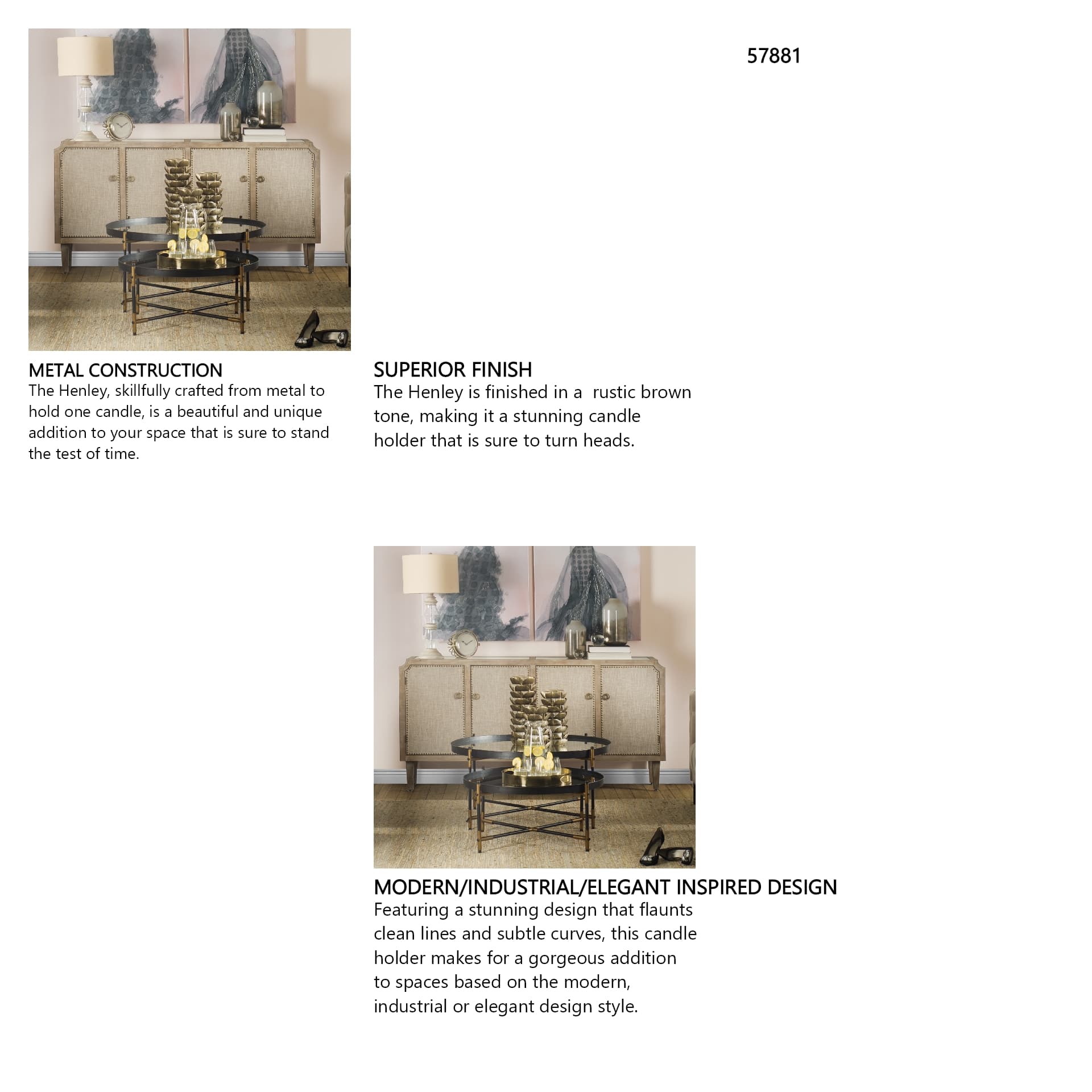 Henley I Small Bronze Metal Decorative Table Candle Holder — in a styled room