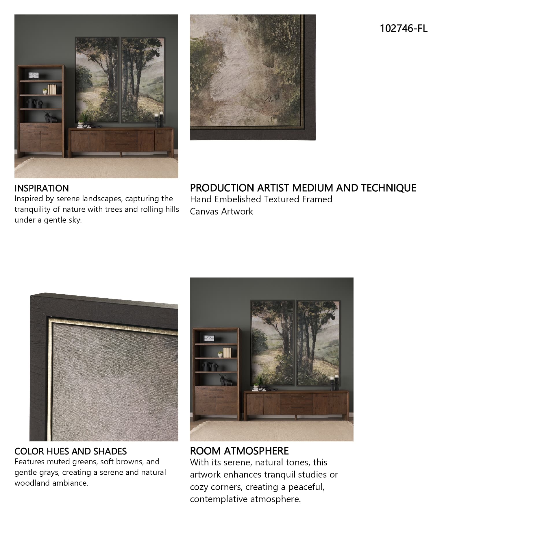 Silent Forest IV by Mercana Studio Hand-Embellished Textured Framed Canvas Artwork — in a styled room