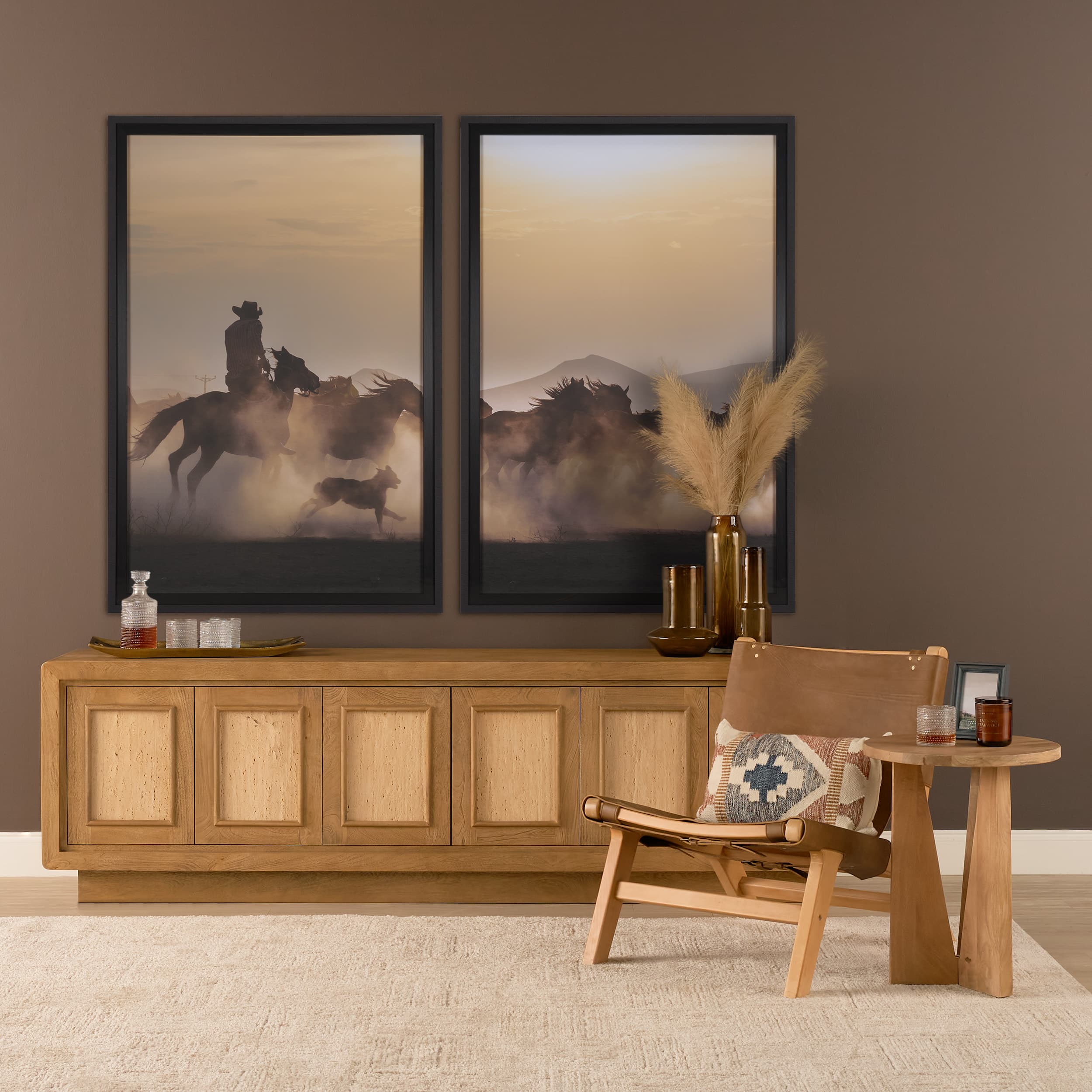 Dusty Herd Chase (Set of 2) by Ismail Atabek FramedPhoto Print Matted under Glass — product photograph
