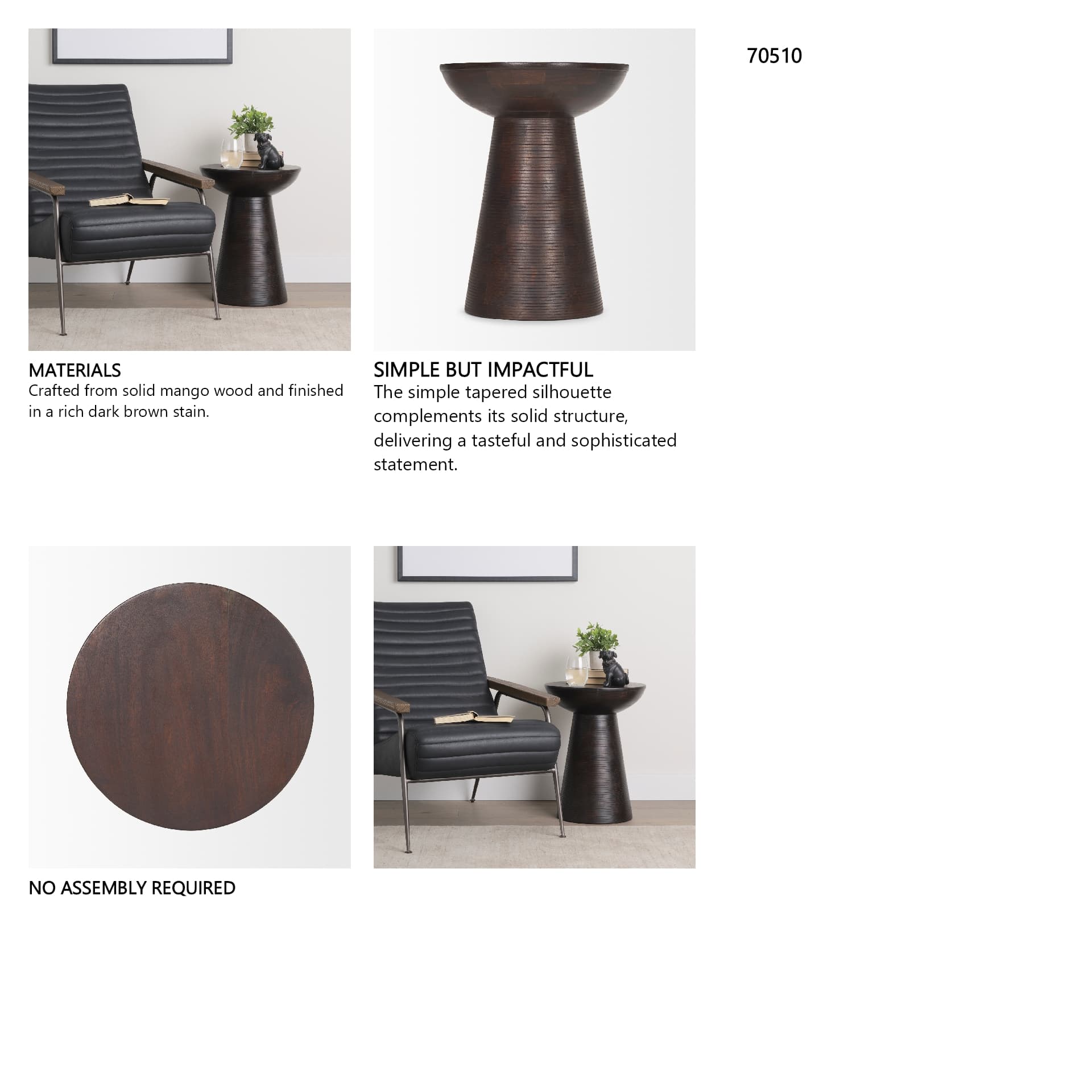 Novell Dark Brown Wood Pedestal Accent Table — in a styled room