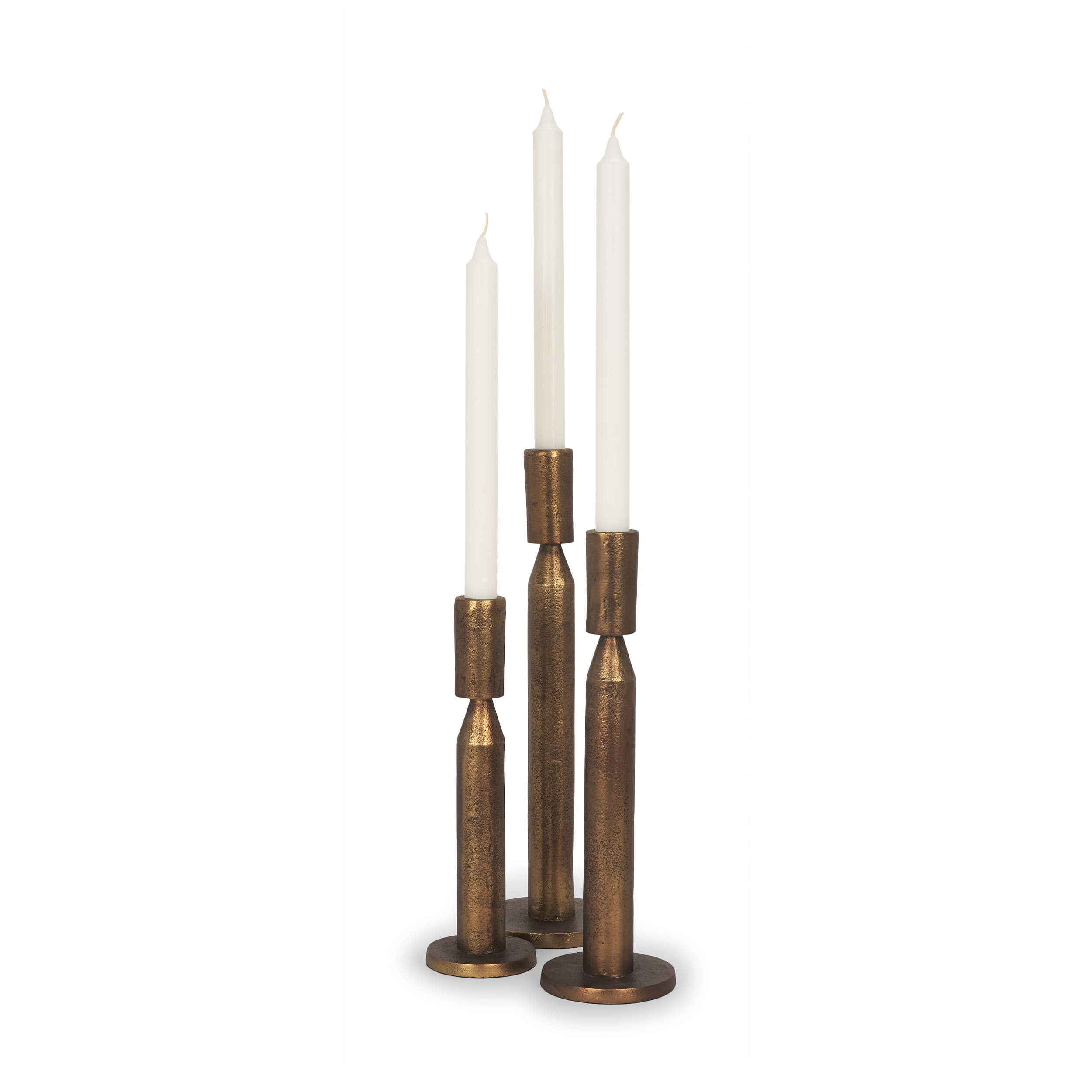 Declan Antiqued Brass Cast Metal Taper Candle Holder — product photograph