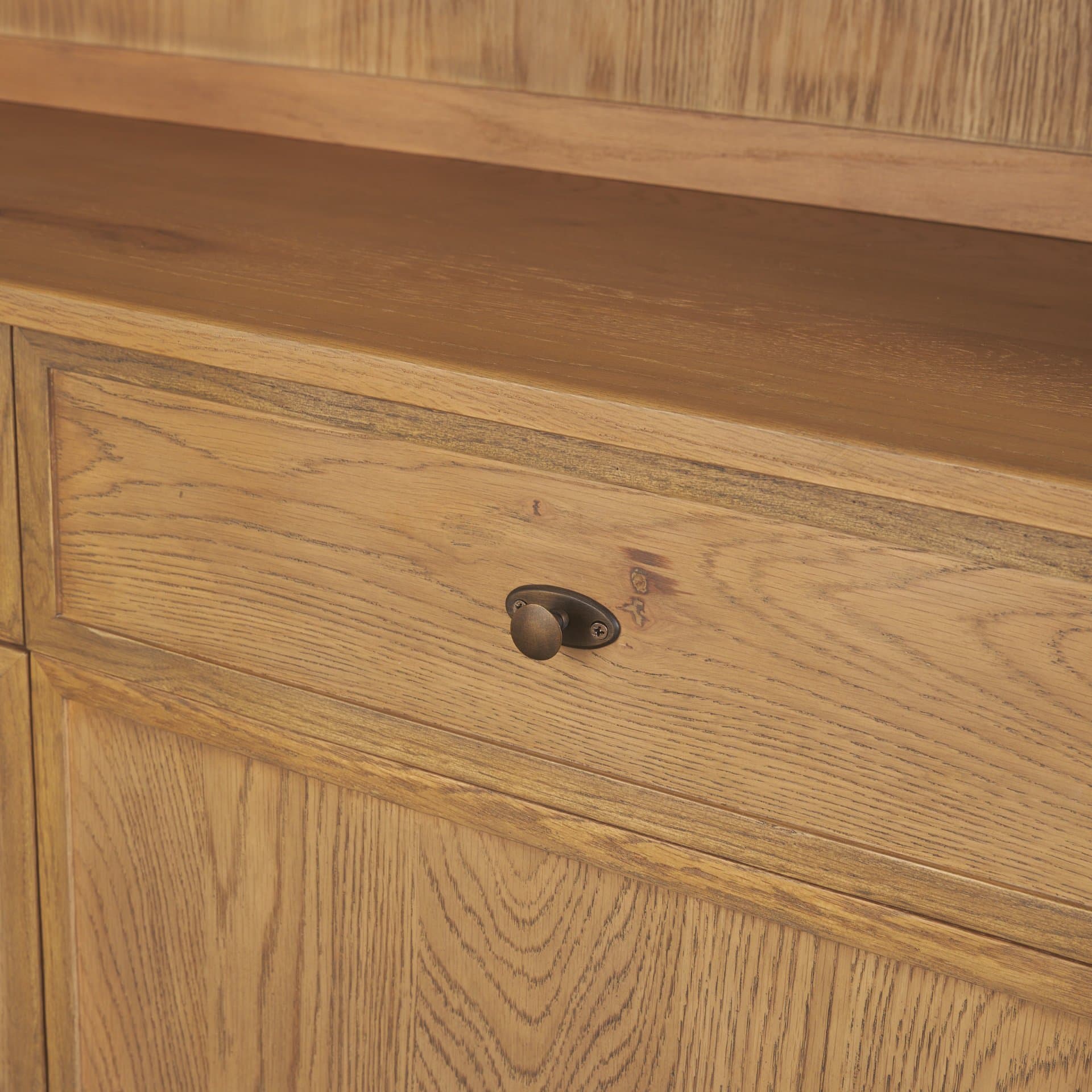 Carrington 85" Sideboard & Hutch | Brown Oak Wood w/ Brass Hardware — product photograph
