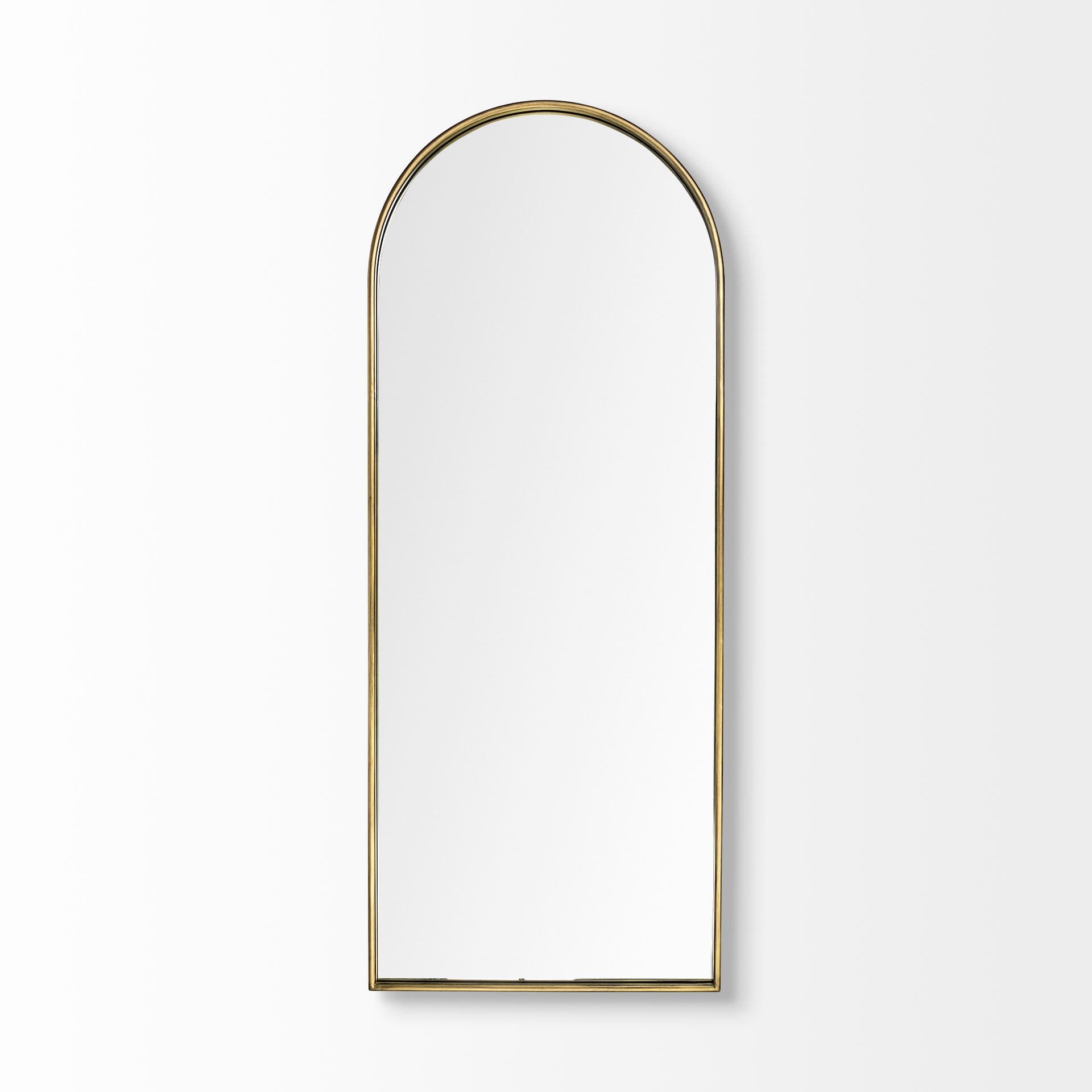 Agatha 28.0L x 2.0W x 70.0H Rounded Arch Gold Metal Frame Full Length Mirror — product photograph